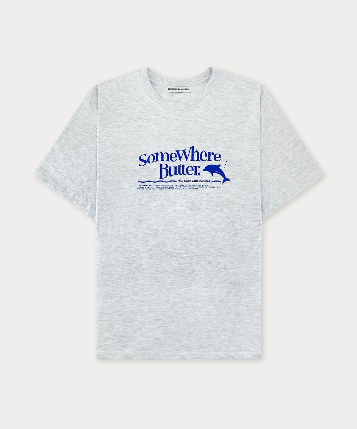 썸웨어버터(SOMEWHEREBUTTER) Dolphin Wave Logo Over-Fit Top - White Melange