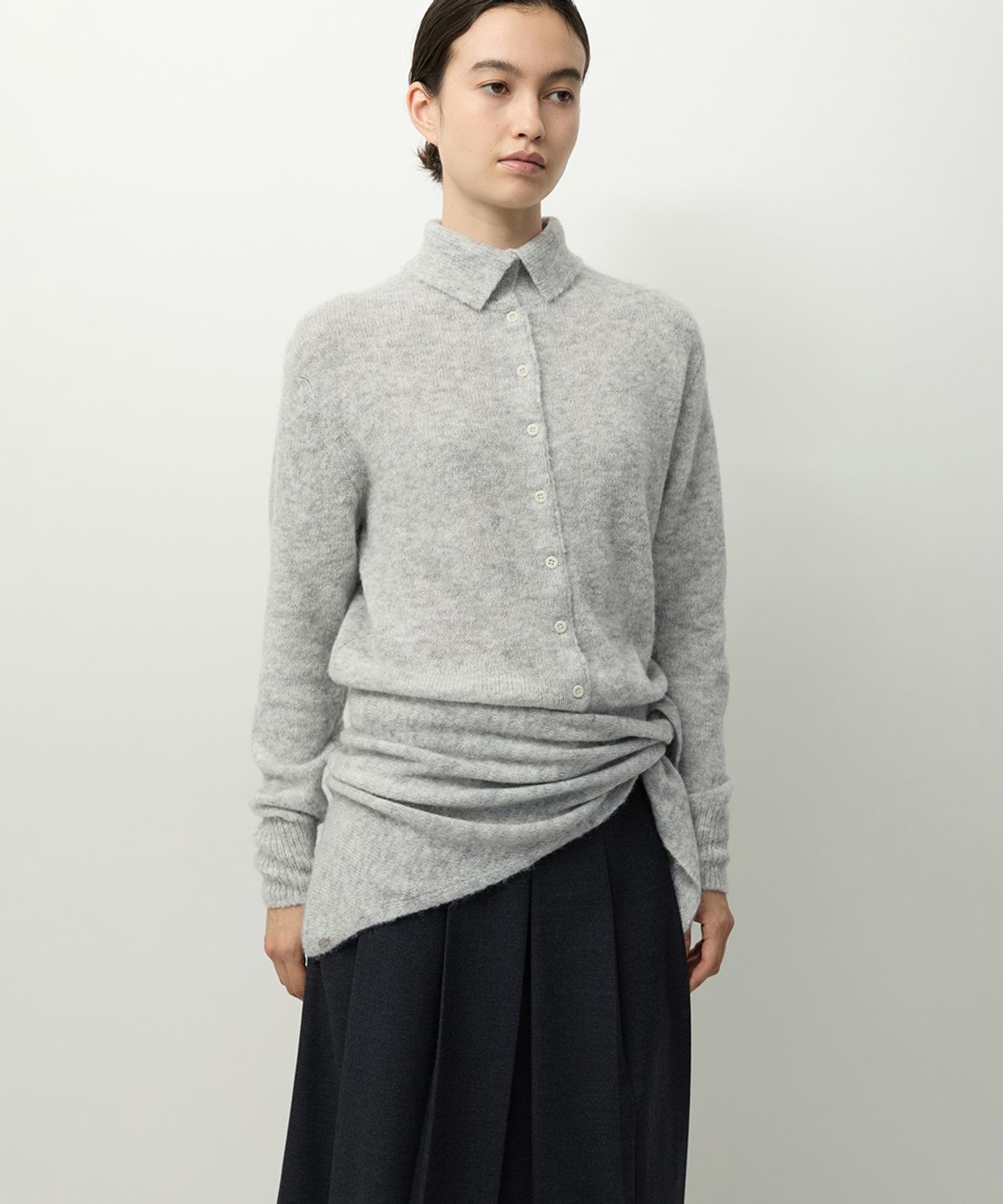 러프사이드 화이트라벨(ROUGH SIDE WHITE LABEL) Highneck Collar Cardigan M.Grey