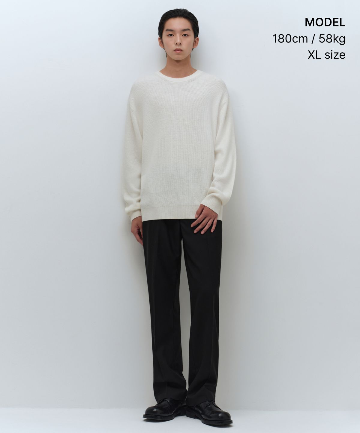 무신사 스탠다드(MUSINSA STANDARD) [빅토리아 울] 미니멀 리브드 크루 넥 니트 [크림]