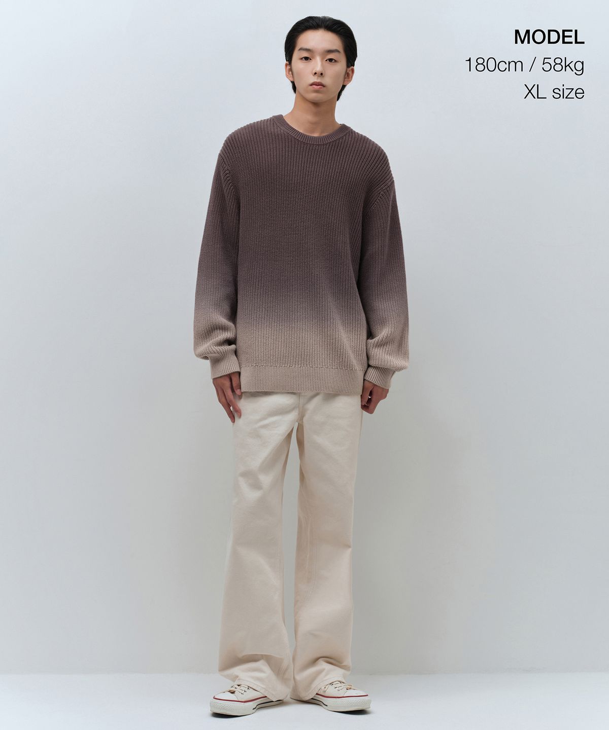 무신사 스탠다드(MUSINSA STANDARD) 그라데이션 리브드 크루 넥 니트 [브라운]