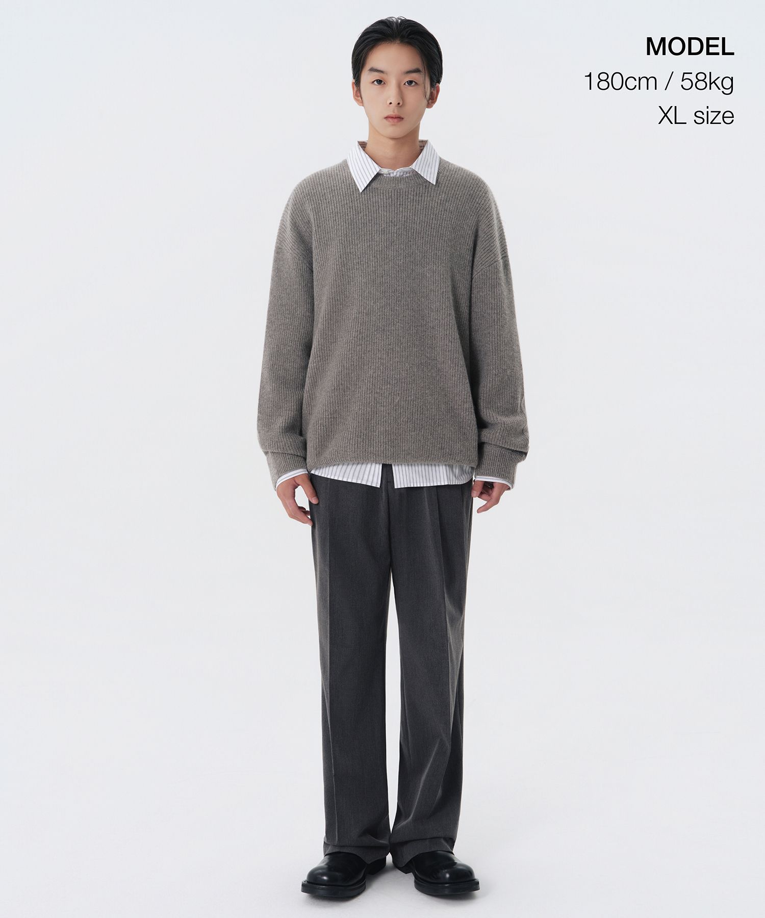 ニット・セーター *MUSINSA STANDARD* Cotton ribbed crew neck knit medium gray MUSINSA | MUSINSA STANDARD Oversized Ribbed Crew Neck Knit