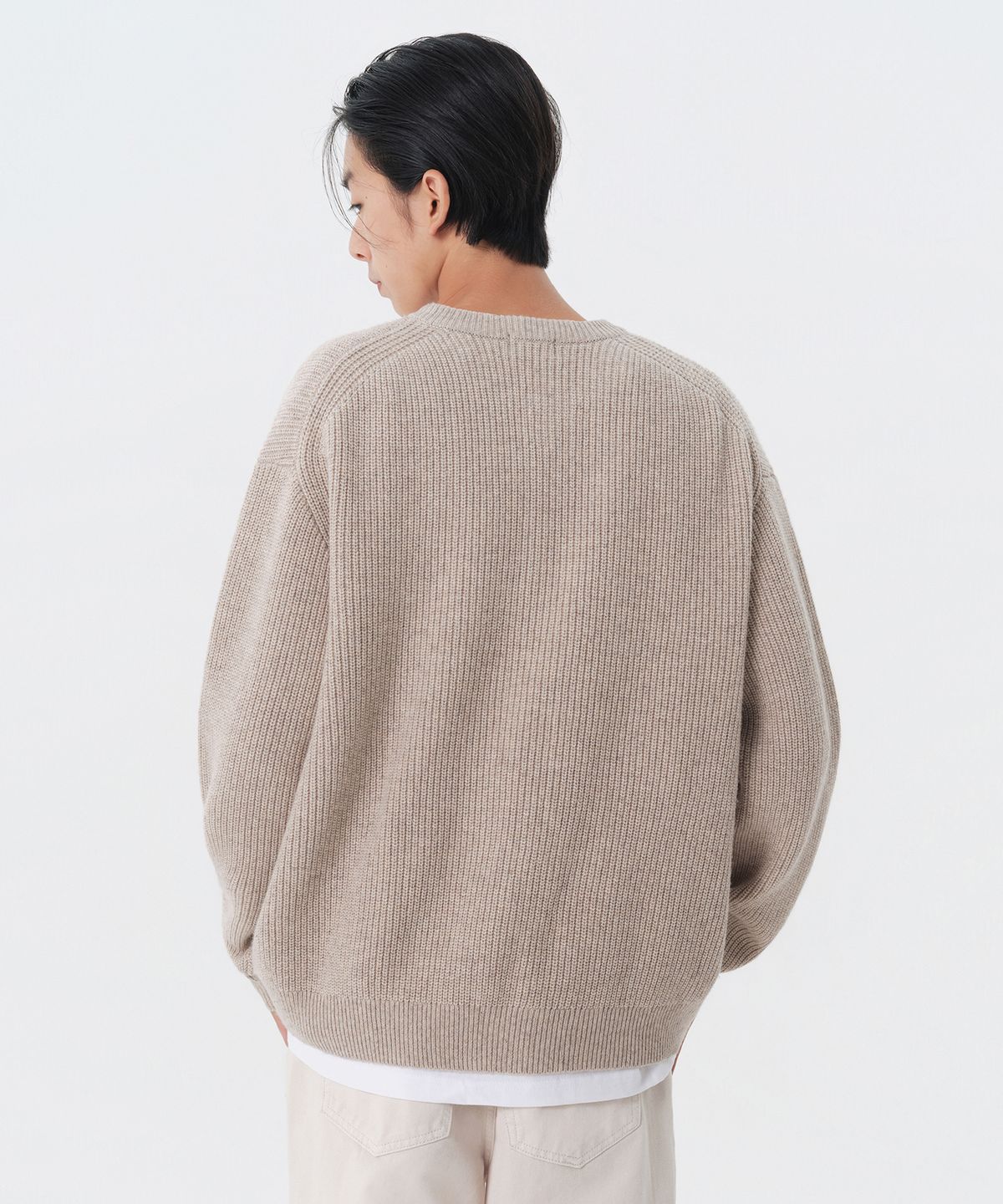무신사 스탠다드(MUSINSA STANDARD) 릴렉스드 리브드 라운드 넥 가디건 [오트밀]