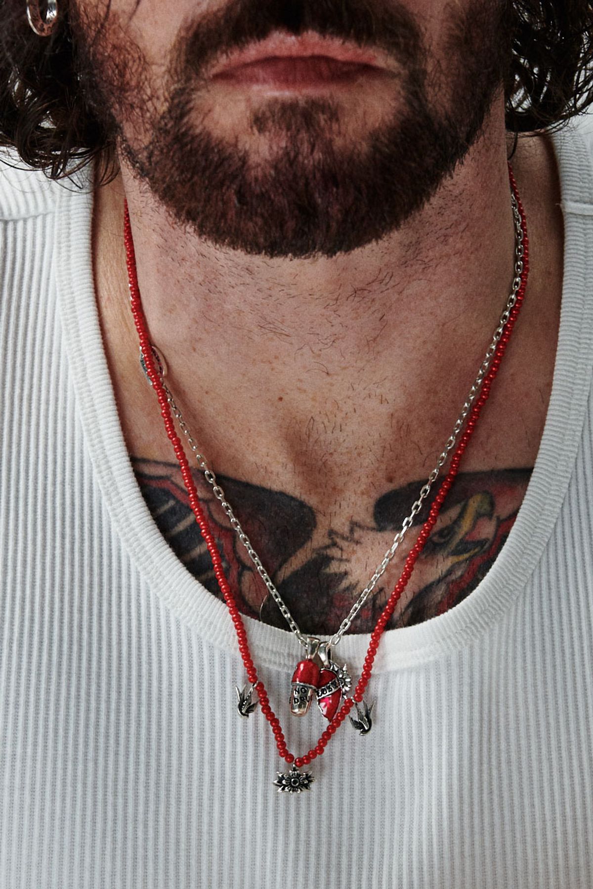 어나니머스아티즌(ANONYMOUS ARTISAN) Swallow & Flower Beads Necklace - Red