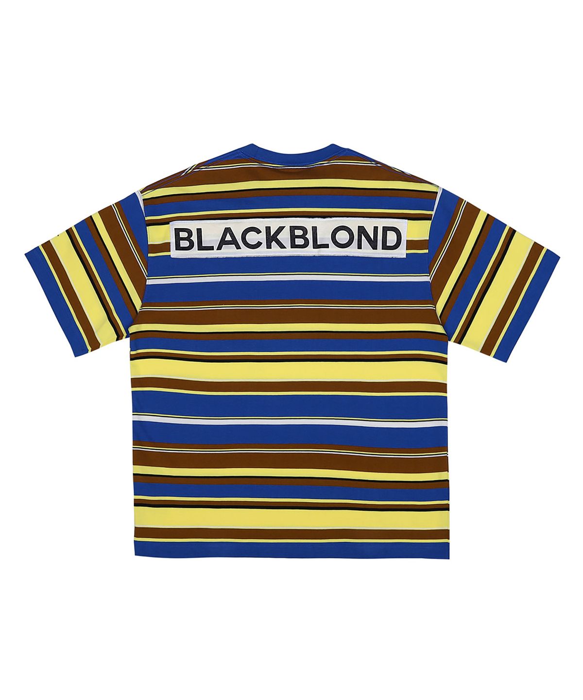 블랙블론드(BLACKBLOND) 비비디 멀티 스트라이프 패치 로고 반팔티 (블루)