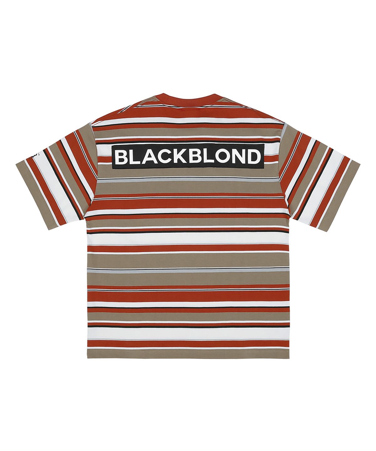 블랙블론드(BLACKBLOND) 비비디 멀티 스트라이프 패치 로고 반팔티 (레드)