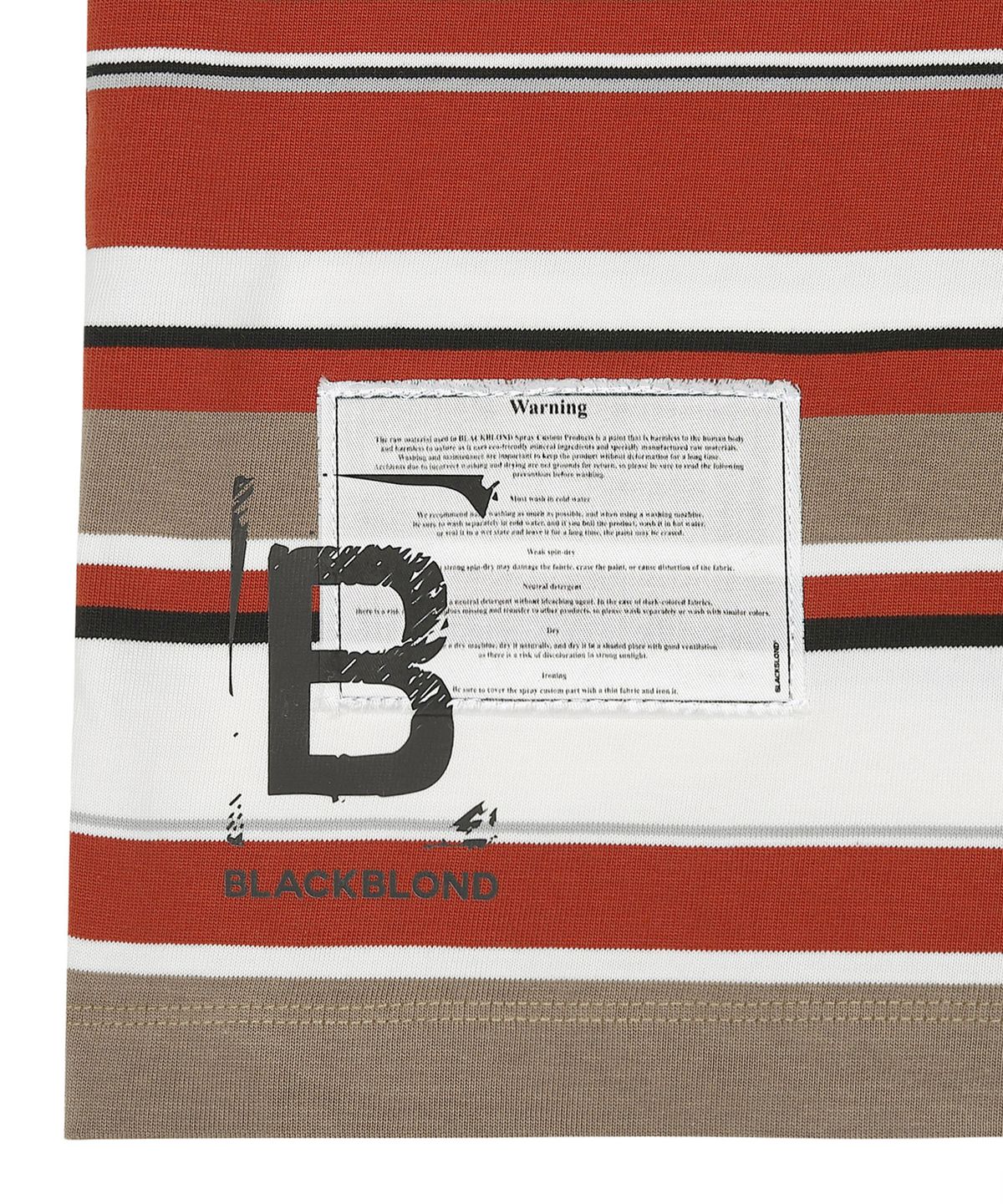 블랙블론드(BLACKBLOND) 비비디 멀티 스트라이프 패치 로고 반팔티 (레드)