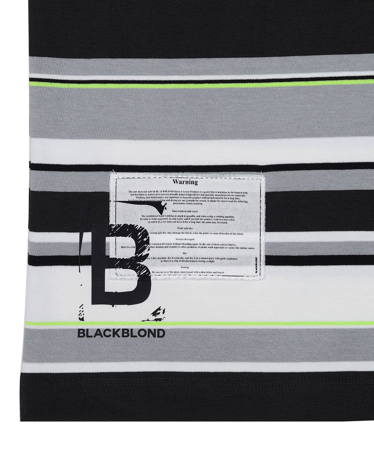 블랙블론드(BLACKBLOND) 비비디 멀티 스트라이프 패치 로고 반팔티 (블랙)