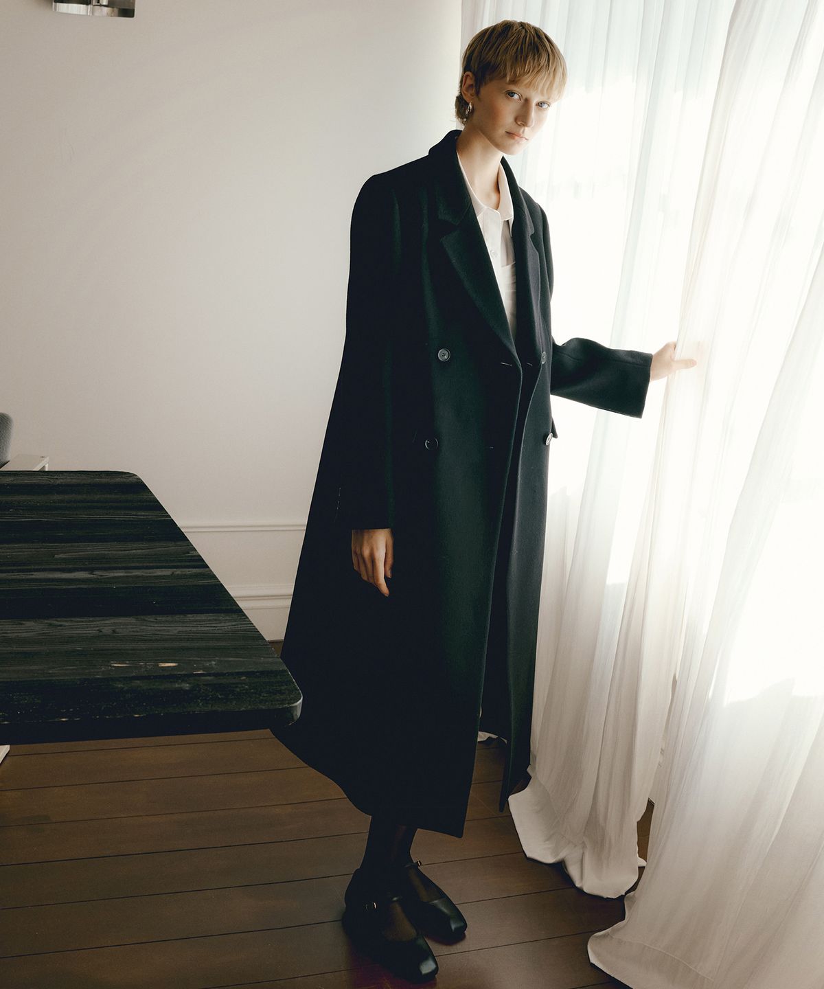 오떼뜨(OCTETTE) CASHMERE DOUBLE STAND LONG COAT_BLACK