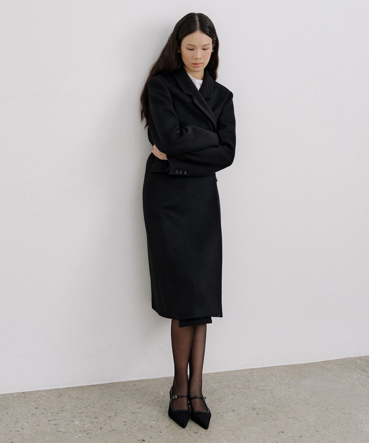 오떼뜨(OCTETTE) CASHMERE DOUBLE STAND LONG COAT_BLACK