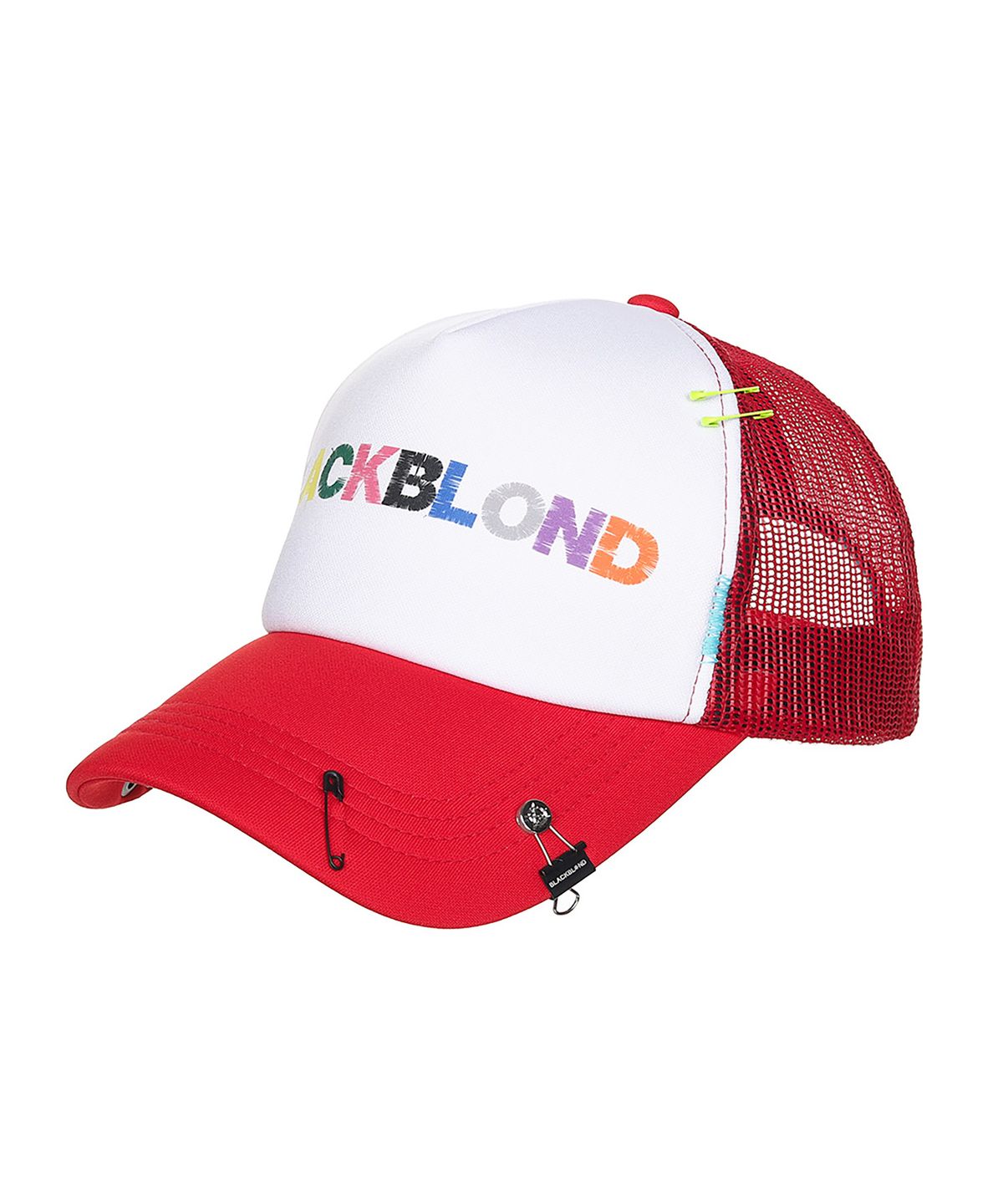 블랙블론드(BLACKBLOND) 비비디 언커버 컬러스 로고 트러커 매쉬 캡 (레드)