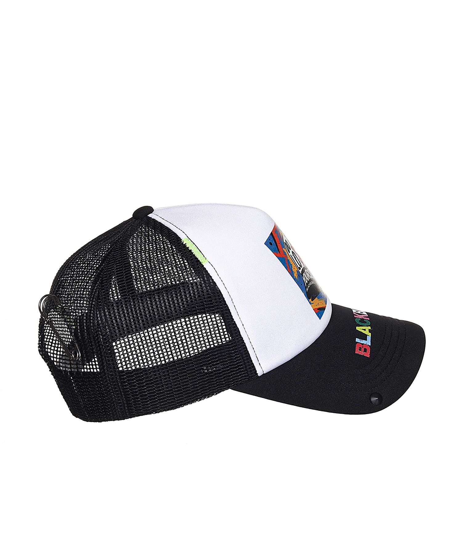 MUSINSA | BLACKBLOND Vivid Pop Clash Trucker Mesh Cap (Black)