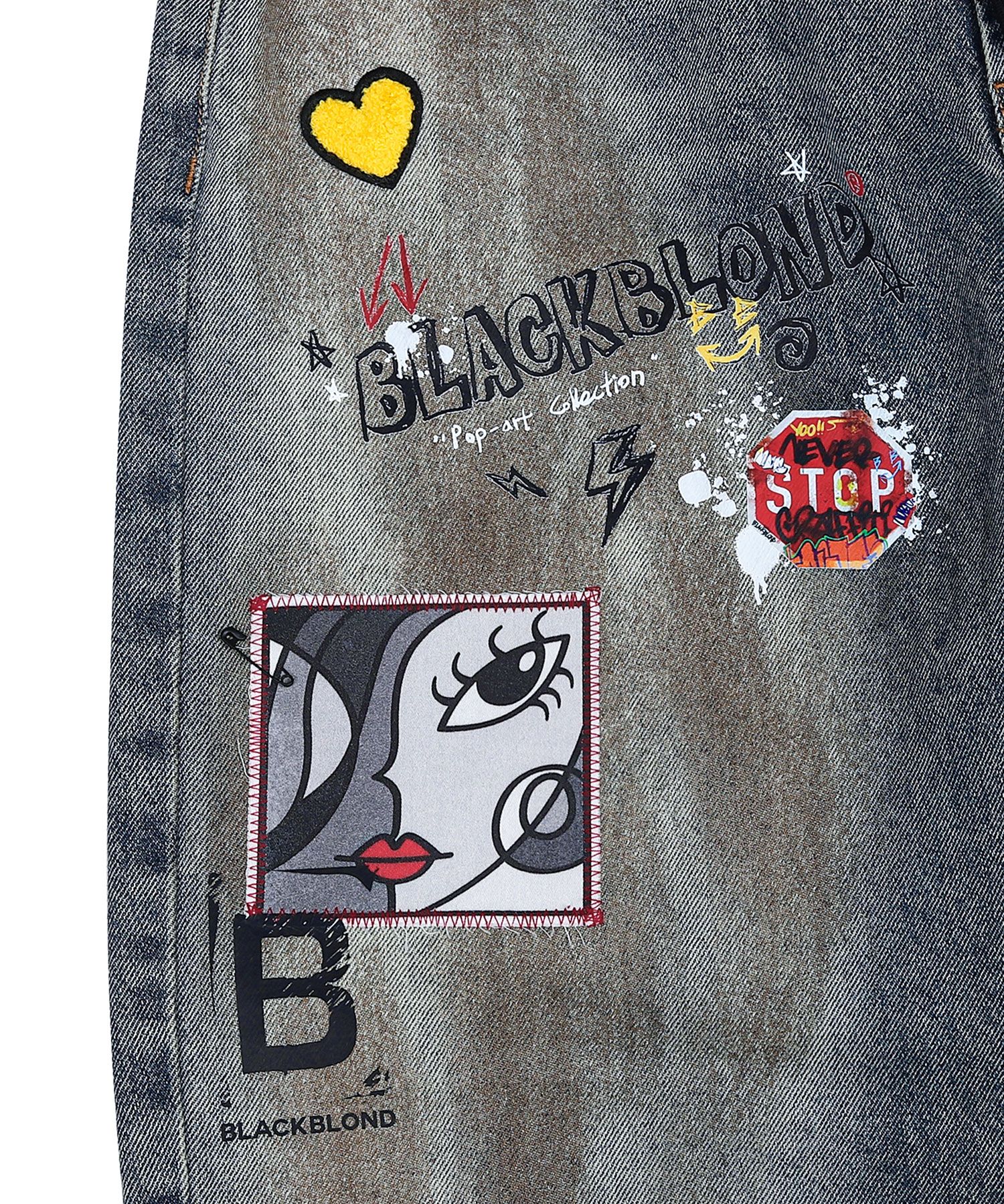 MUSINSA | BLACKBLOND Vivid Pop Clash Multi Patch Denim Pants