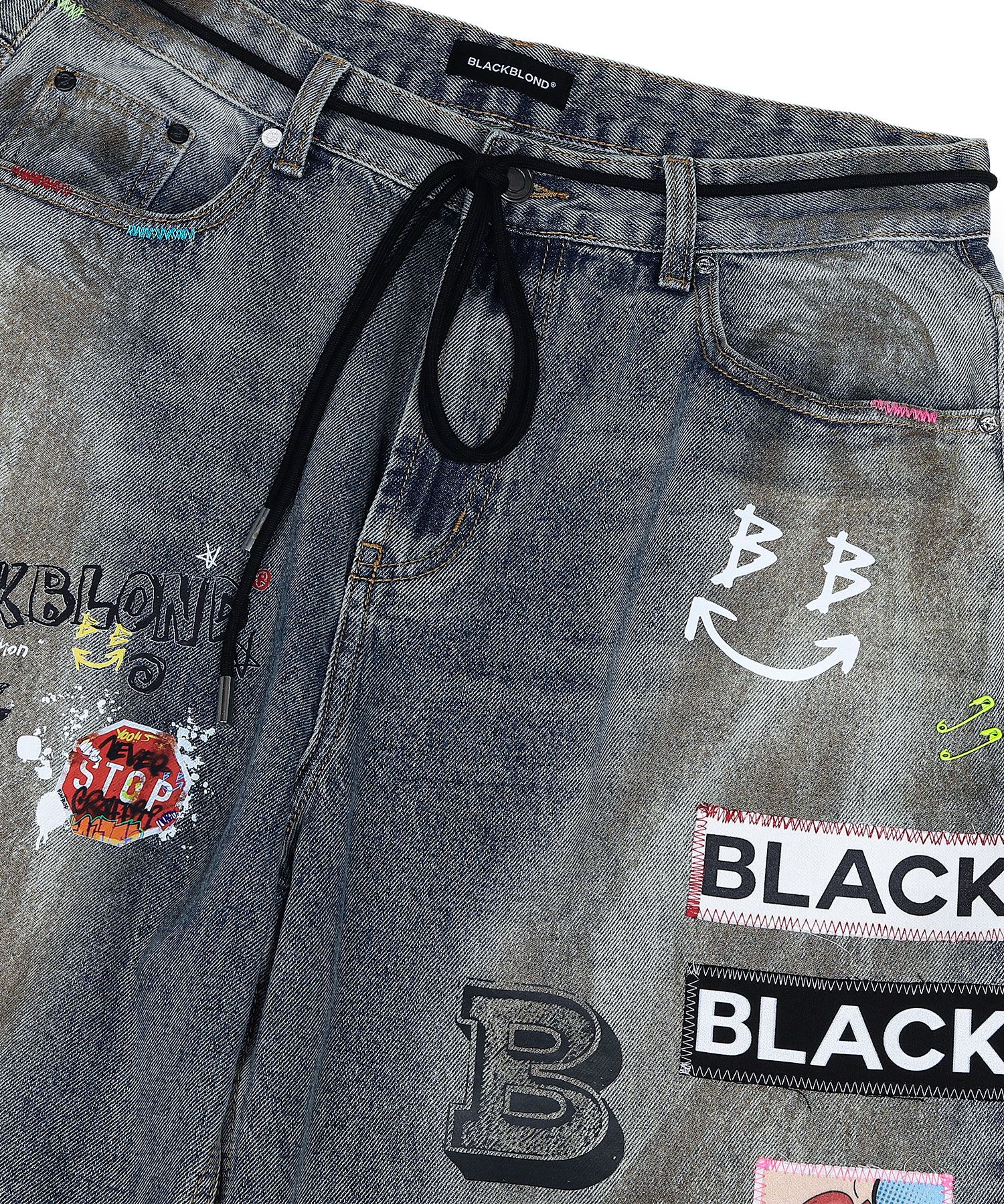 MUSINSA | BLACKBLOND Vivid Pop Clash Multi Patch Denim Pants