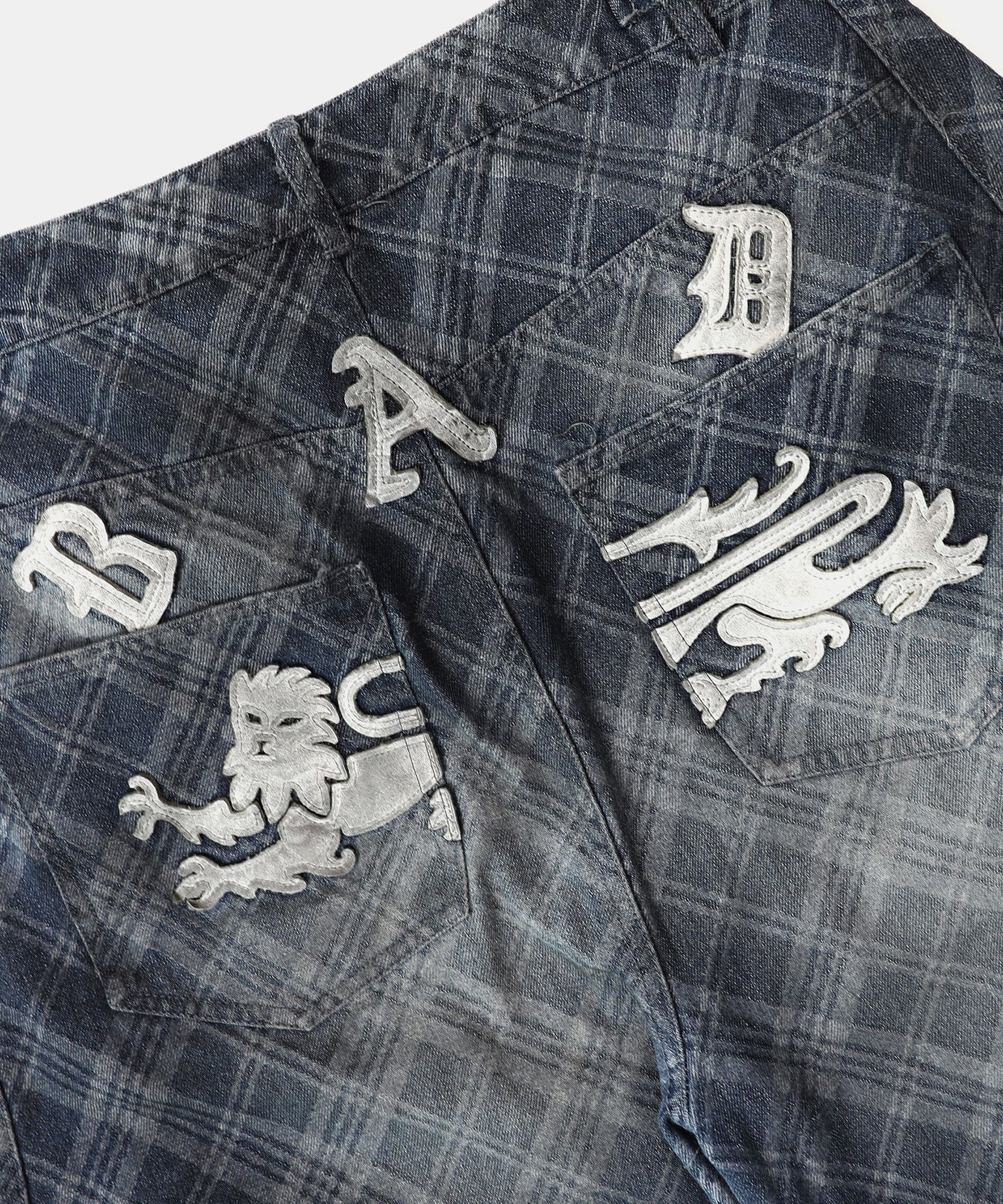 MUSINSA公式 | BADBLOOD Lion Patch Washed Barrel Pants - Blue