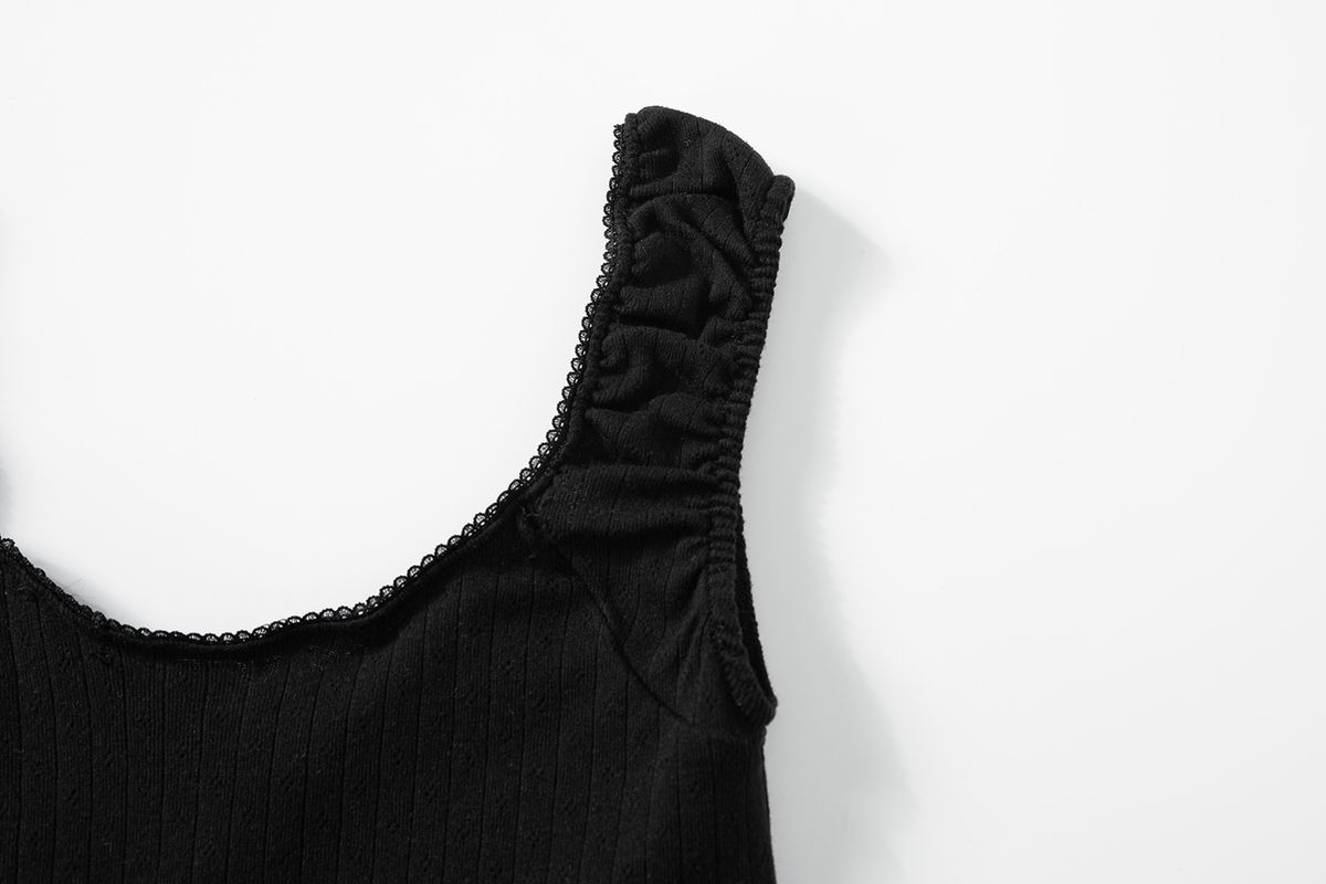 샐러드바구니(SALAD BAGUNI) Frill lace cap sleeve - black