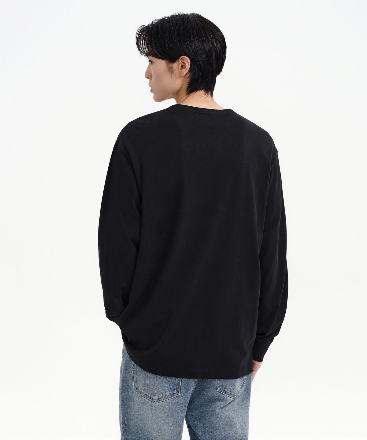 무신사 스탠다드(MUSINSA STANDARD) 립 커프스 헨리 넥 긴소매 티셔츠 [블랙]