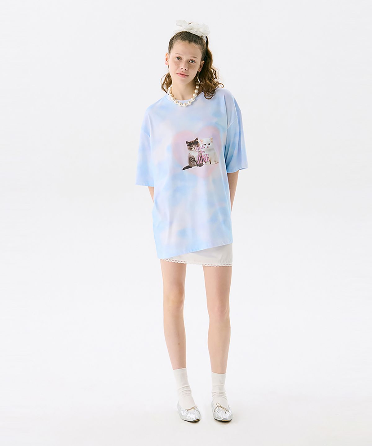 준준스페이스(JUNEJUNE SPACE) Oversized Printed T - CAT_Light Blue(오버사이즈 프린트 티셔츠 - CAT_라이트 블루)