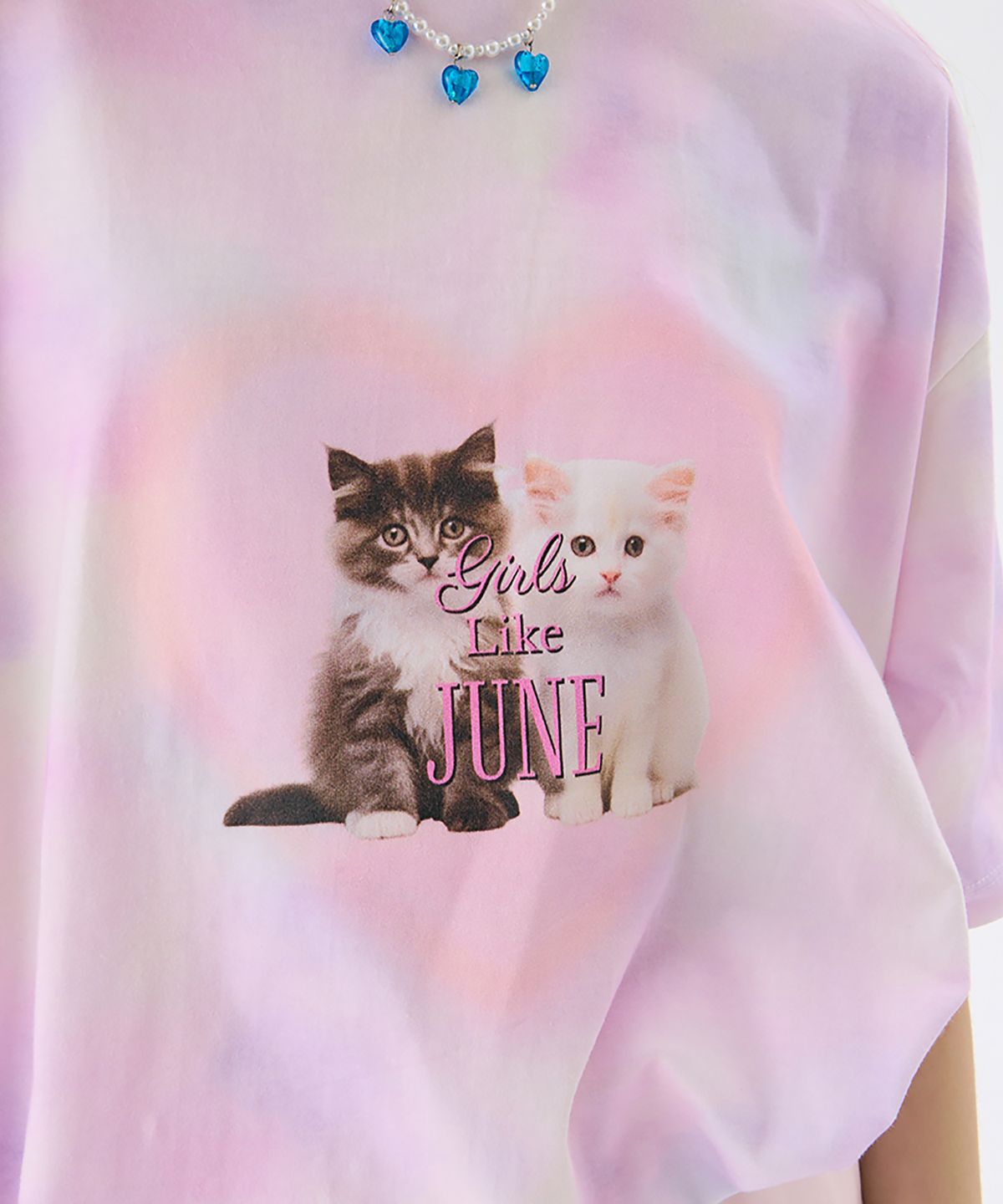 준준스페이스(JUNEJUNE SPACE) Oversized Printed T - CAT_Light Pink(오버사이즈 프린트 티셔츠 - CAT_라이트 핑크)