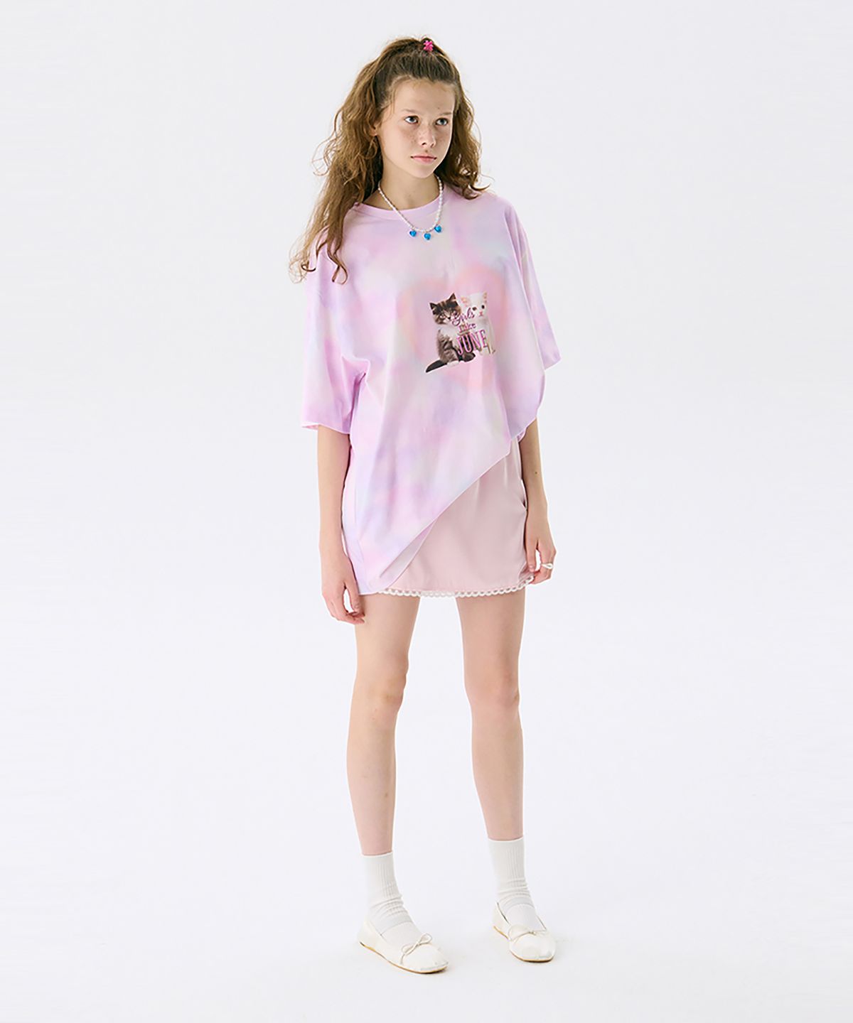 준준스페이스(JUNEJUNE SPACE) Oversized Printed T - CAT_Light Pink(오버사이즈 프린트 티셔츠 - CAT_라이트 핑크)