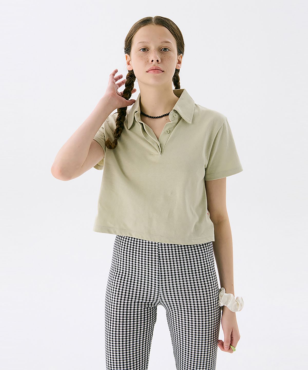 준준스페이스(JUNEJUNE SPACE) VOL13. Crop PK T-shirts_Light Khaki(VOL13. 크롭 PK 티셔츠_라이트 카키)