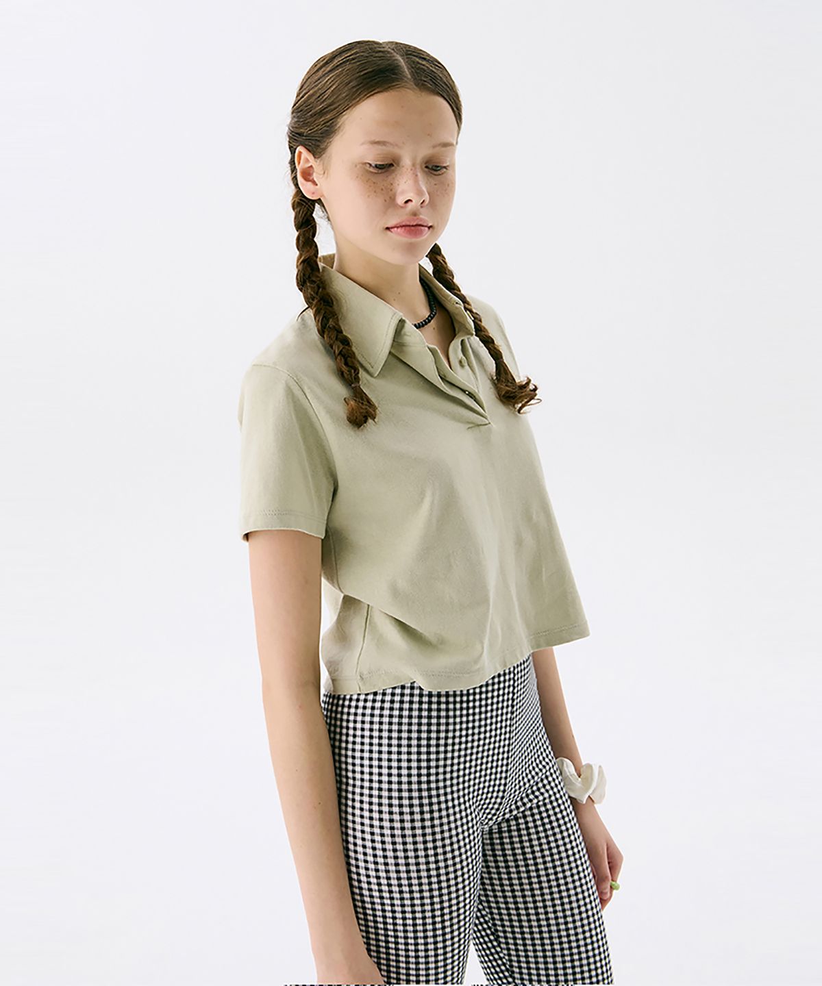 준준스페이스(JUNEJUNE SPACE) VOL13. Crop PK T-shirts_Light Khaki(VOL13. 크롭 PK 티셔츠_라이트 카키)