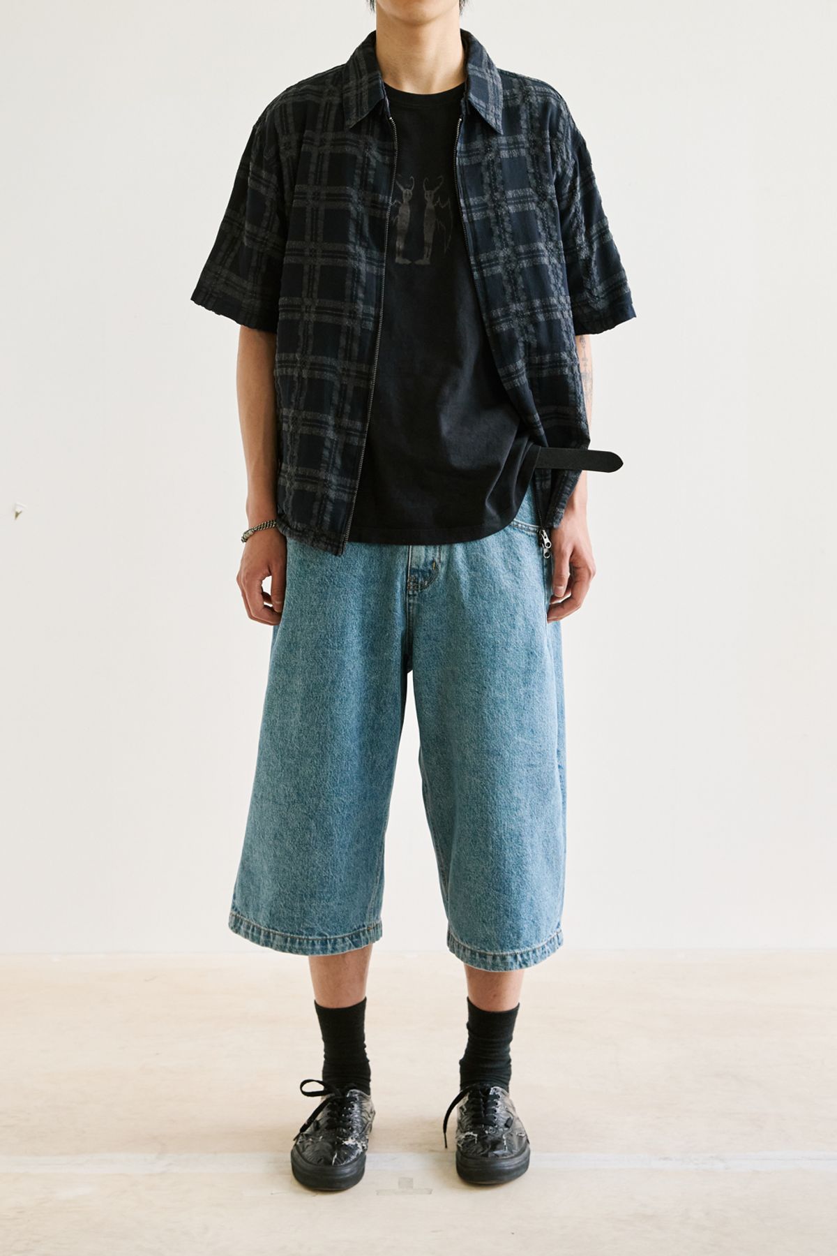 해칭룸(HATCHINGROOM) Shirket Over Dyed Check Dark Navy
