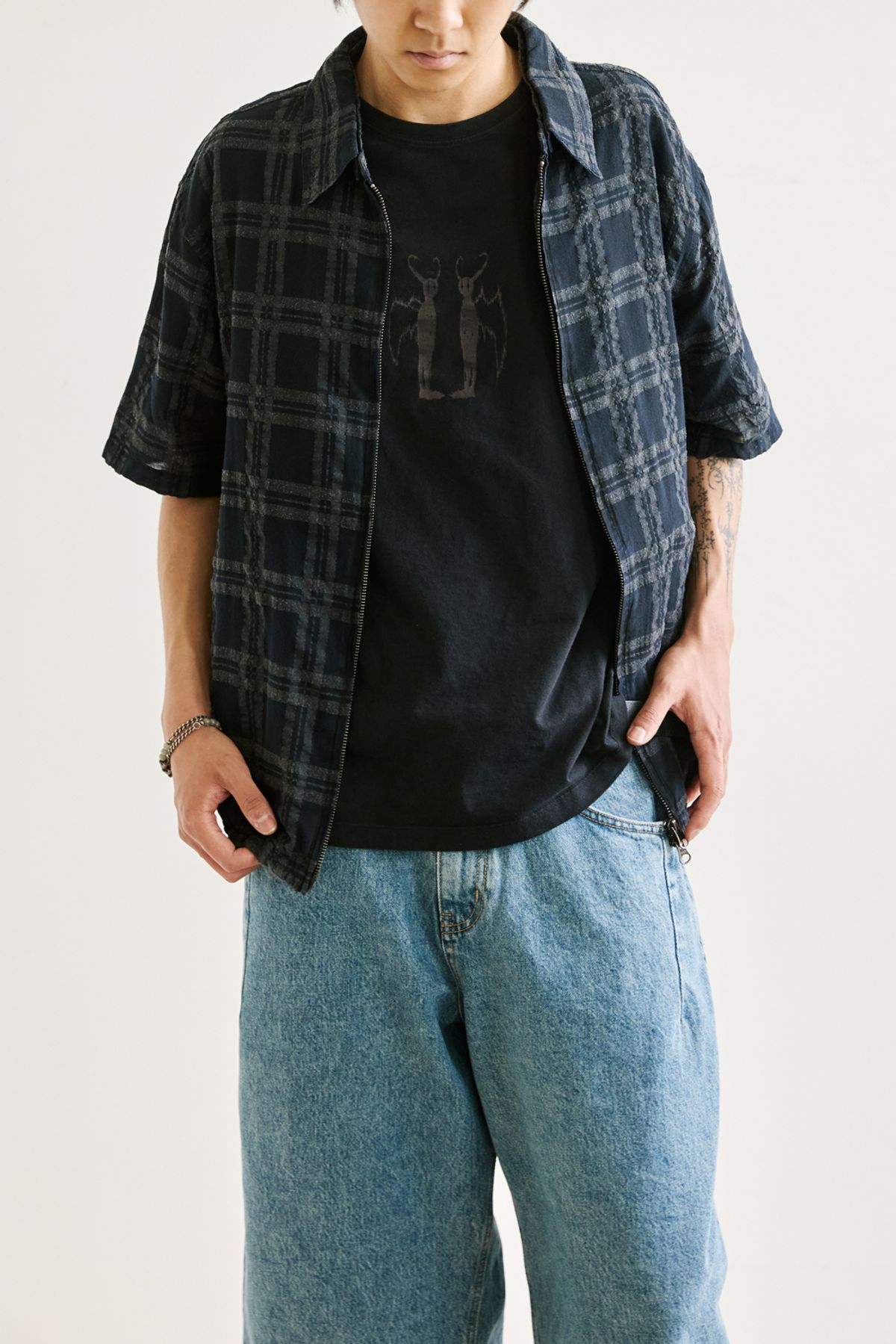 해칭룸(HATCHINGROOM) Shirket Over Dyed Check Dark Navy