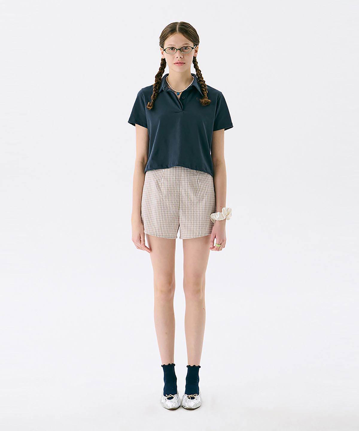 준준스페이스(JUNEJUNE SPACE) VOL13. Crop PK T-shirts_Navy(VOL13. 크롭 PK 티셔츠_네이비)