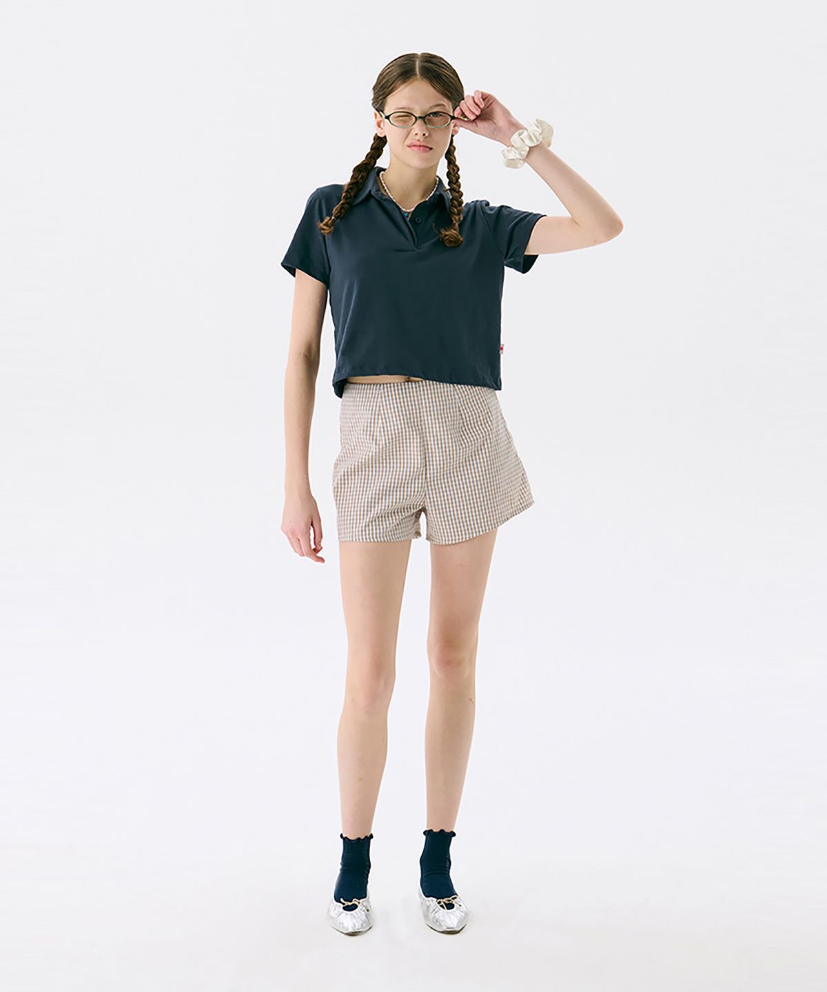 준준스페이스(JUNEJUNE SPACE) VOL13. Crop PK T-shirts_Navy(VOL13. 크롭 PK 티셔츠_네이비)