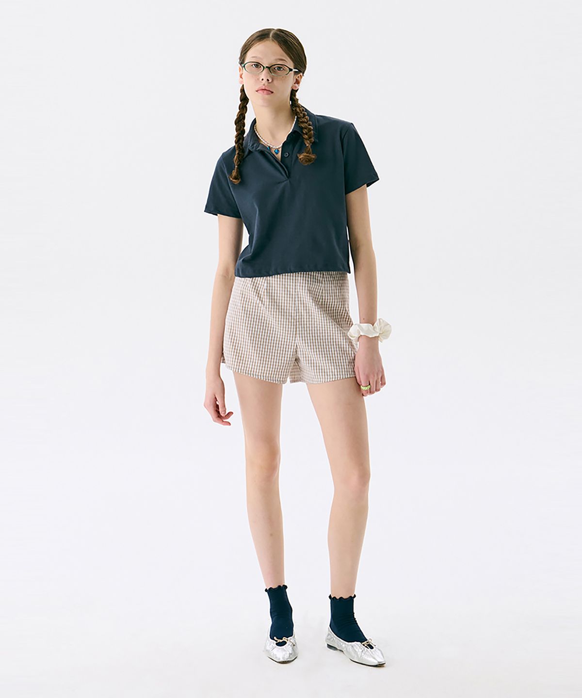 준준스페이스(JUNEJUNE SPACE) VOL13. Crop PK T-shirts_Navy(VOL13. 크롭 PK 티셔츠_네이비)