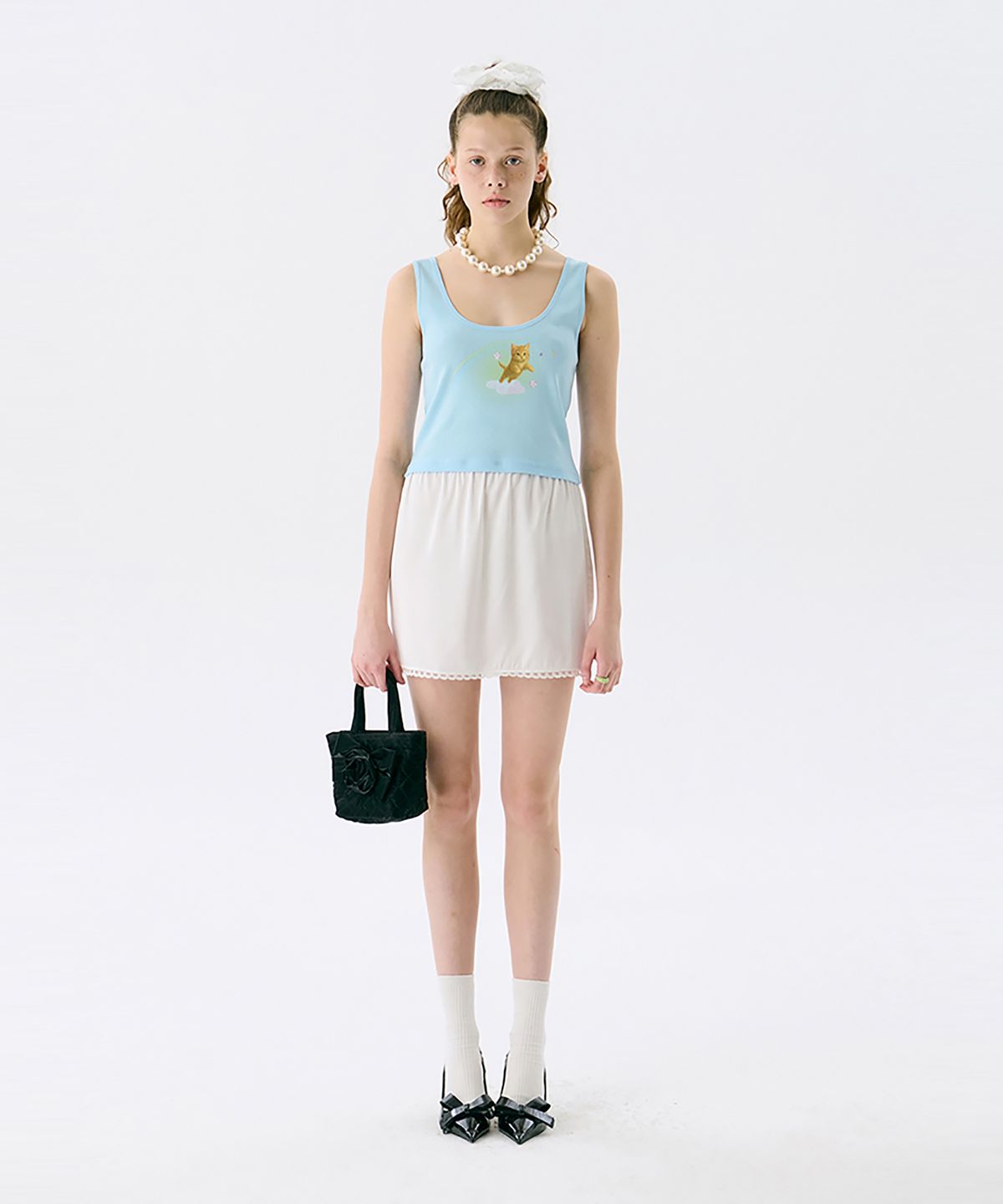 준준스페이스(JUNEJUNE SPACE) Cat Printed Sleeveless T_Light Blue(고양이 프린트 민소매 티셔츠_라이트 블루)