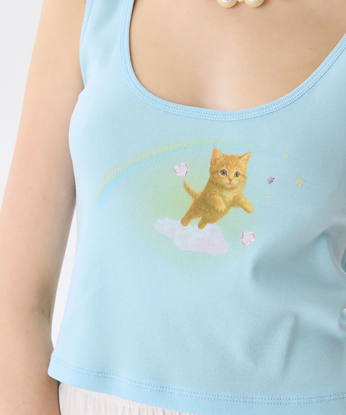 준준스페이스(JUNEJUNE SPACE) Cat Printed Sleeveless T_Light Blue(고양이 프린트 민소매 티셔츠_라이트 블루)