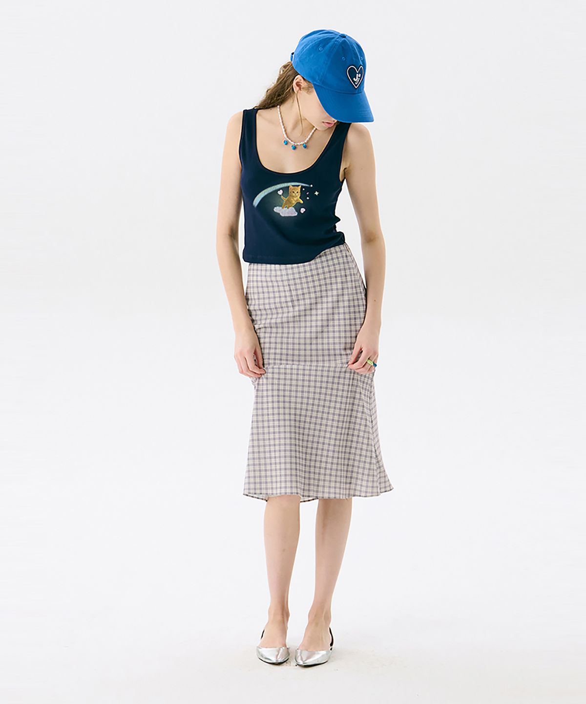 준준스페이스(JUNEJUNE SPACE) Cat Printed Sleeveless T_Navy(고양이 프린트 민소매 티셔츠_네이비)