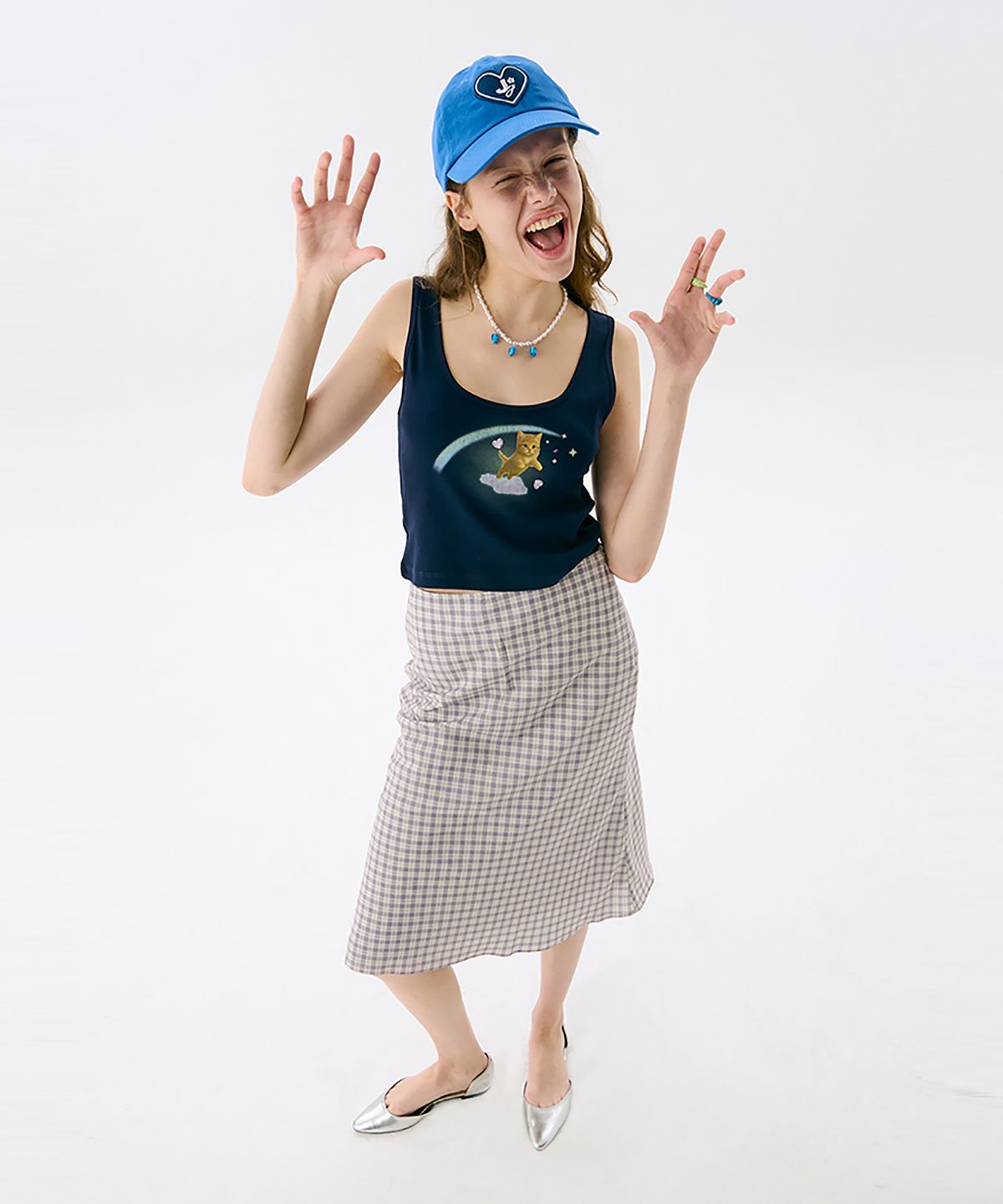 준준스페이스(JUNEJUNE SPACE) Cat Printed Sleeveless T_Navy(고양이 프린트 민소매 티셔츠_네이비)
