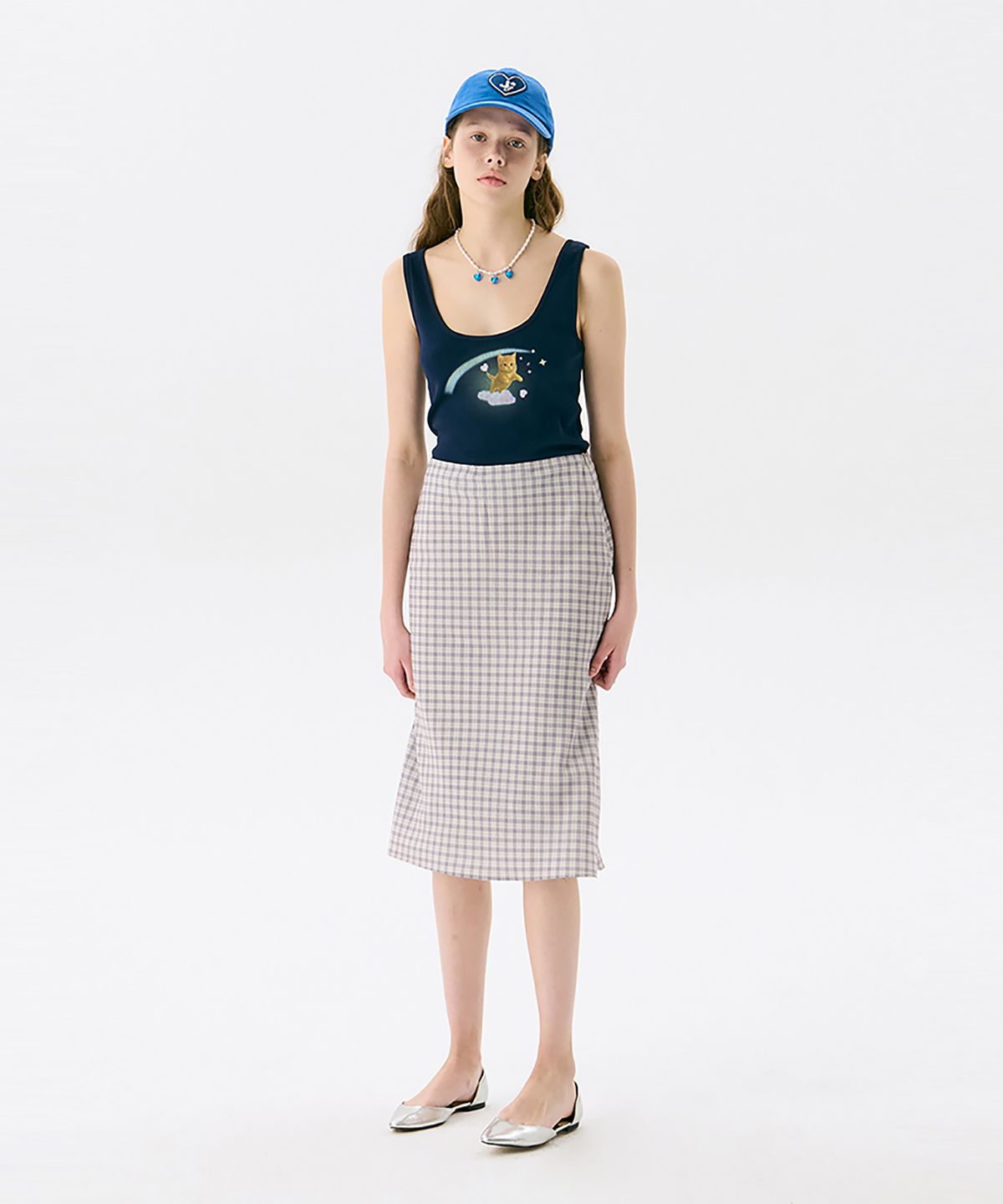 준준스페이스(JUNEJUNE SPACE) Cat Printed Sleeveless T_Navy(고양이 프린트 민소매 티셔츠_네이비)