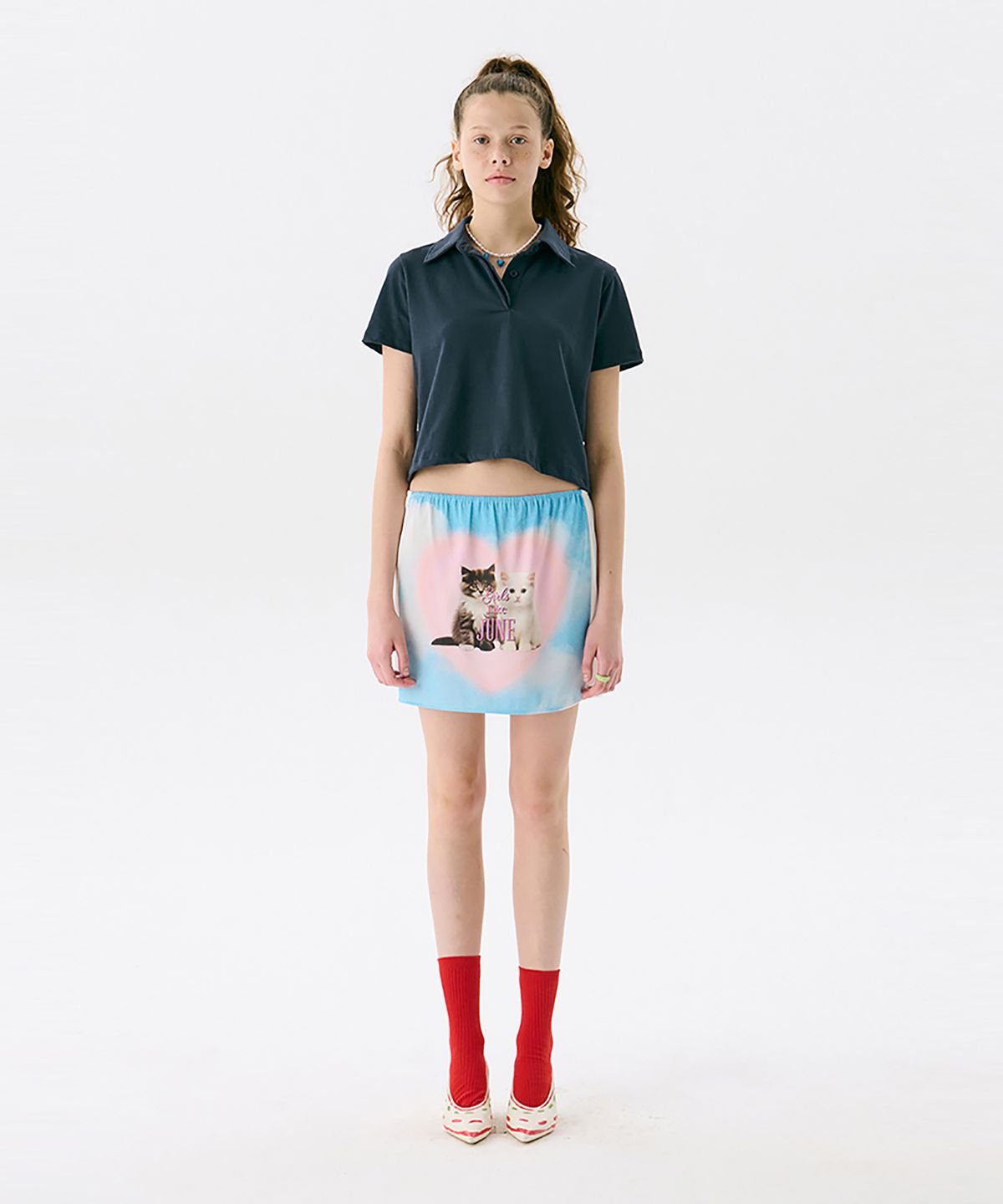 준준스페이스(JUNEJUNE SPACE) Cat Print Mini Skirt_Light Blue(캣 프린트 미니 스커트_라이트 블루)