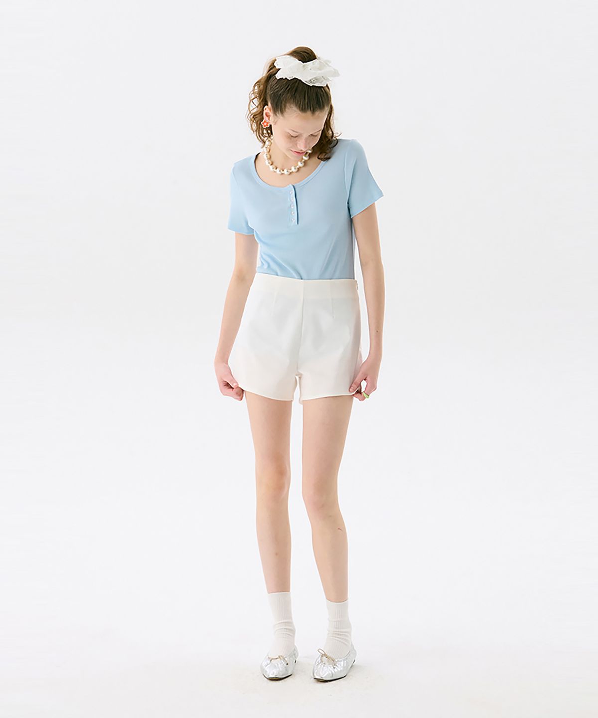 준준스페이스(JUNEJUNE SPACE) Henry Neck Half T_Light Blue(헨리넥 하프 티_라이트 블루)