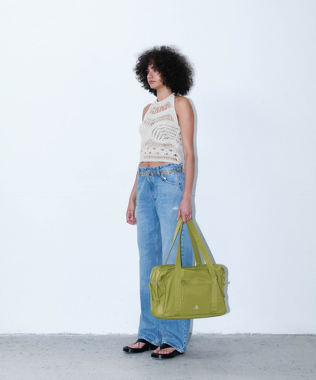 크리스틴프로젝트(CHRISTINE PROJECT) LITE TWO ZIPPER NYLON BAG LARGE(LIME OLIVE)
