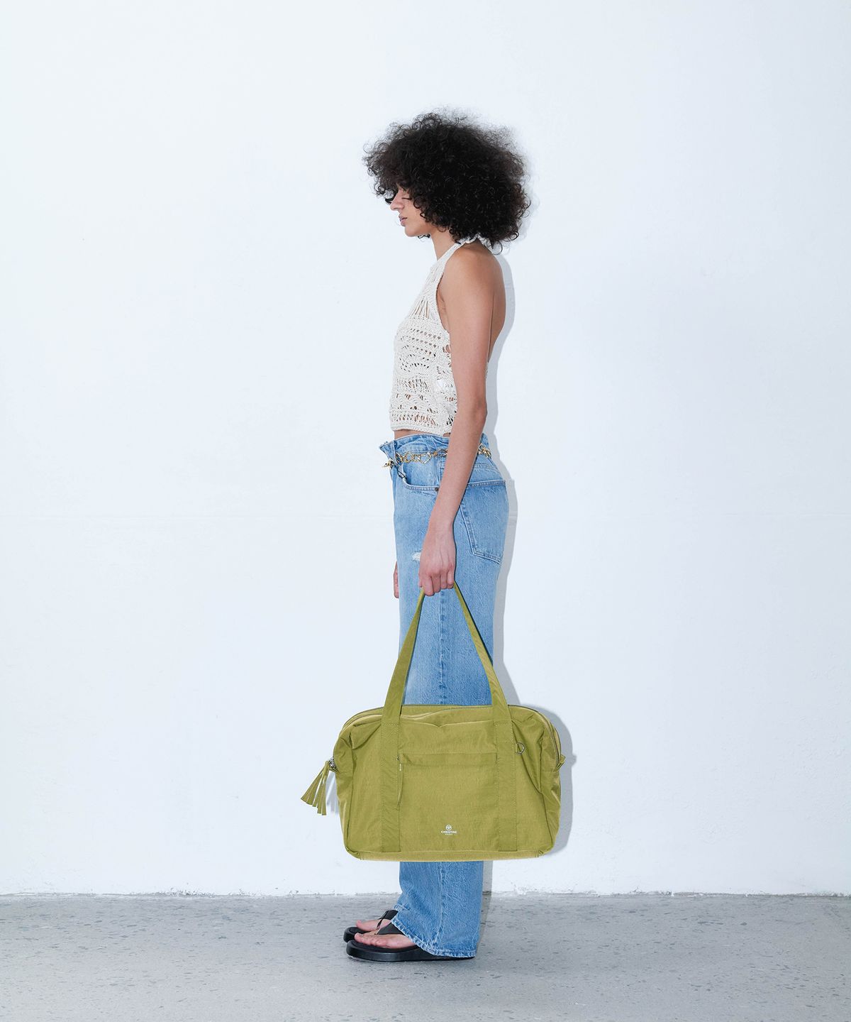 크리스틴프로젝트(CHRISTINE PROJECT) LITE TWO ZIPPER NYLON BAG LARGE(LIME OLIVE)
