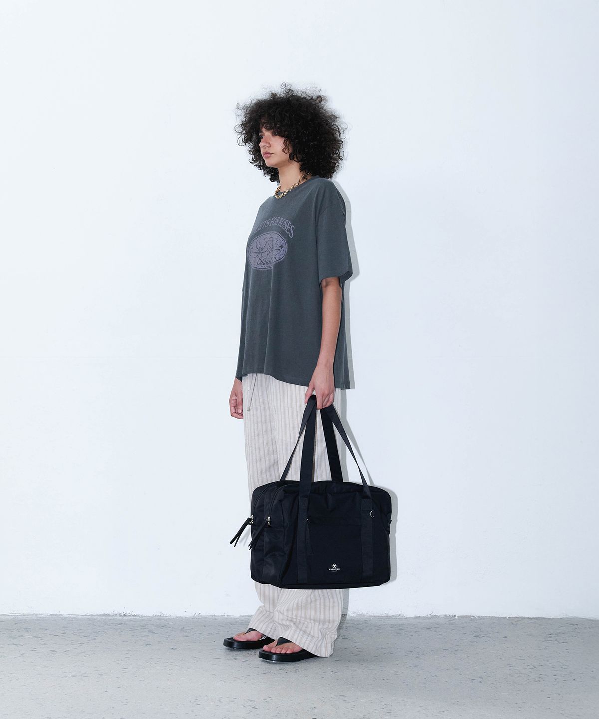 크리스틴프로젝트(CHRISTINE PROJECT) LITE TWO ZIPPER NYLON BAG LARGE(BLACK PEPPER)