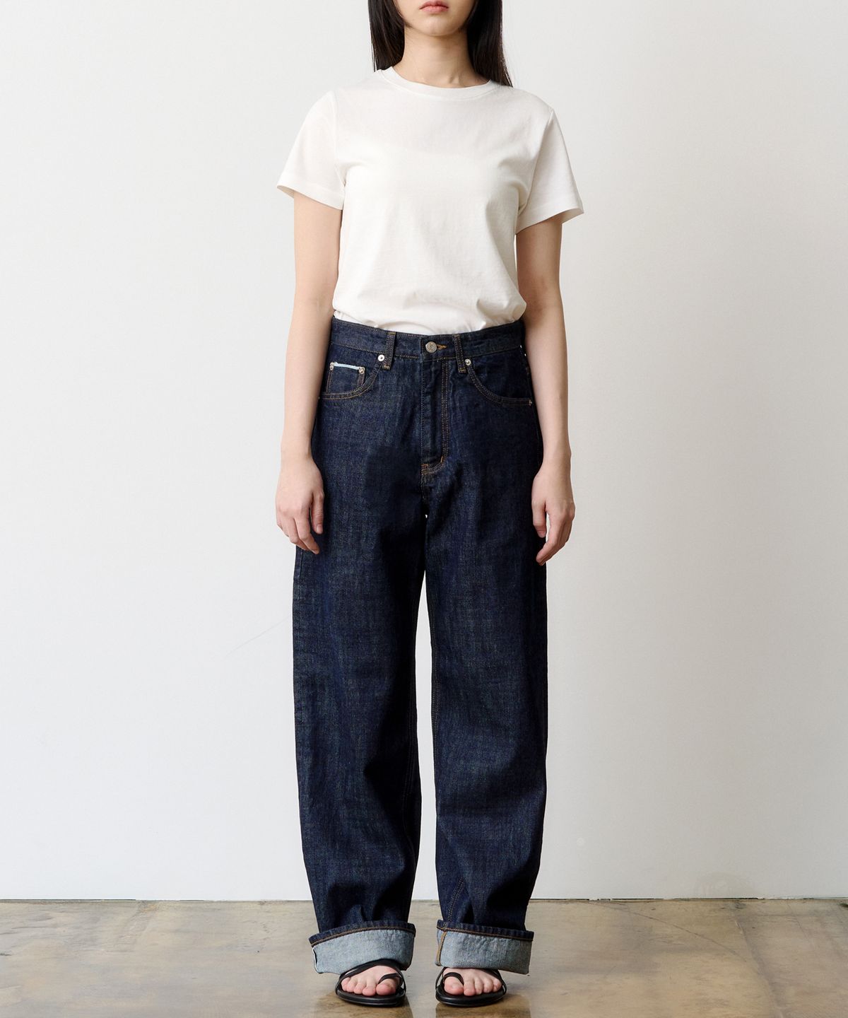덴메이드(DENMADE) (WOMEN) DEN0801 Selvedge Extra Wide Fit (Mid Indigo)