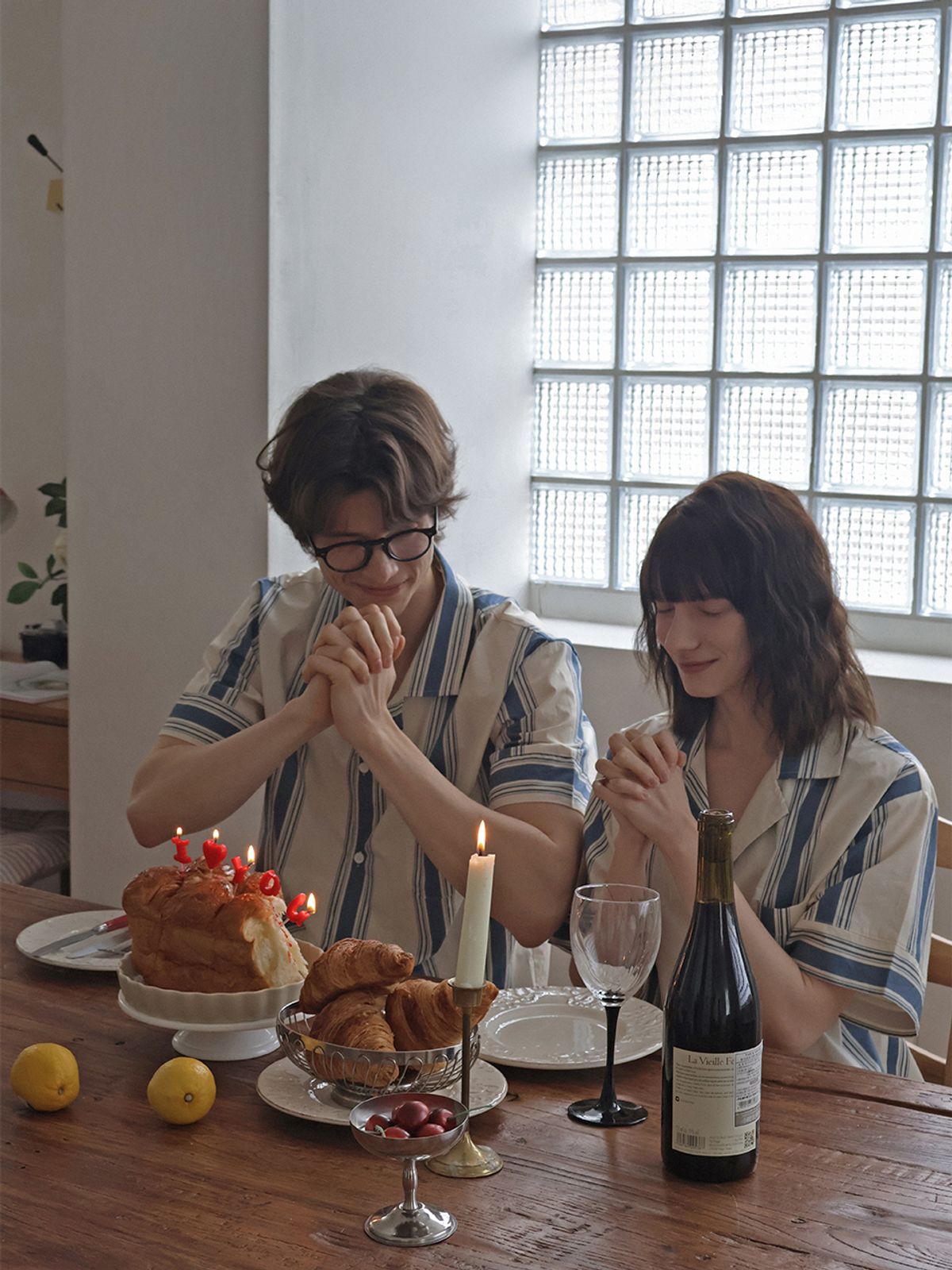 비비홈(VIVIHOME) (uni) 미드나잇인파리 스트라이프 파자마 반소매세트 블루아워