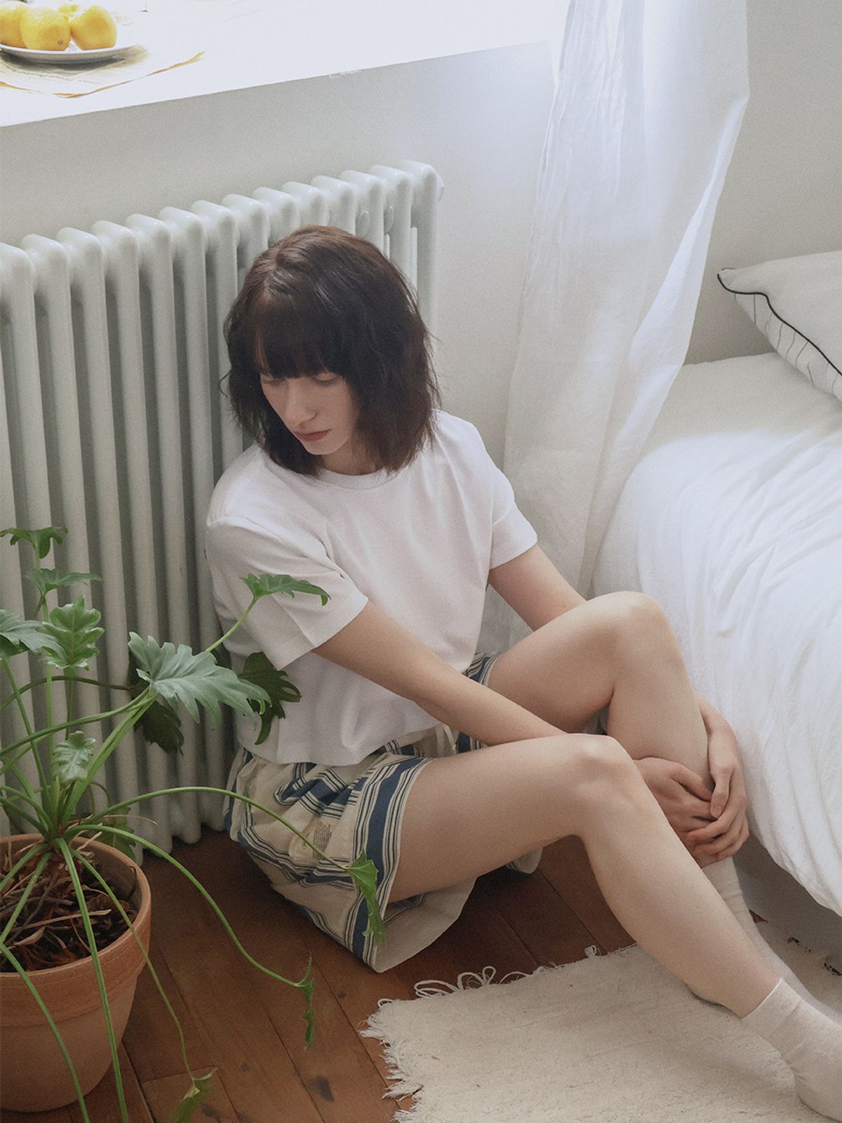 비비홈(VIVIHOME) (uni) 네이비 볼드스트라이프 고밀도 순면 숏팬츠