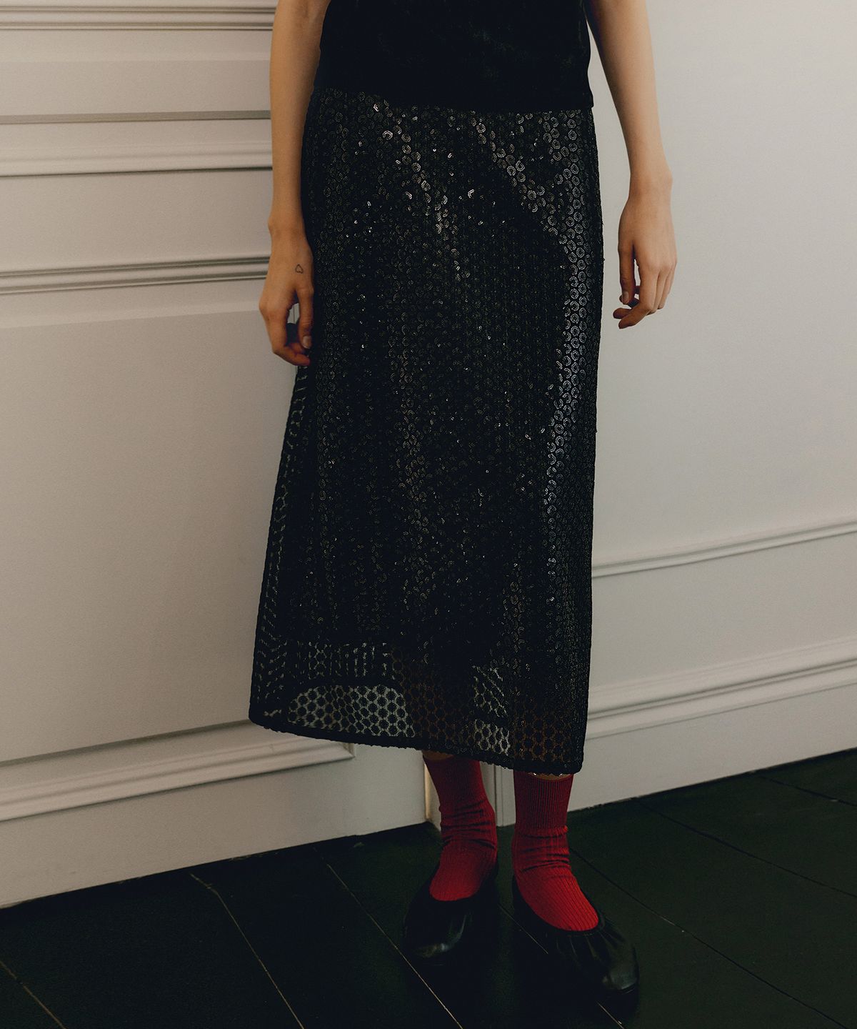 오떼뜨(OCTETTE) FLOWER SPARKLE SKIRTS_BLACK