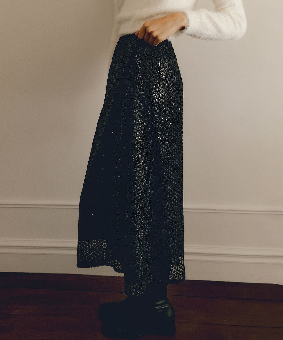 오떼뜨(OCTETTE) FLOWER SPARKLE SKIRTS_BLACK