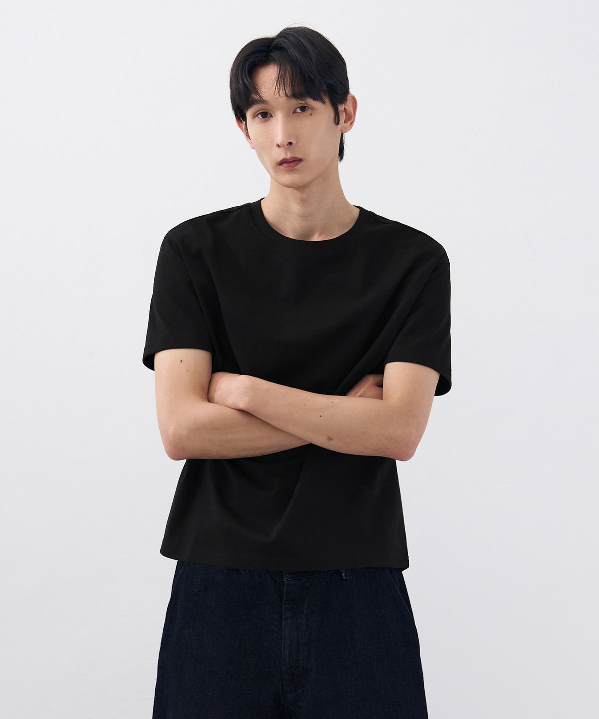 드로우핏(DRAW FIT) 헤일 코튼 크롭 하프 티셔츠 [BLACK]