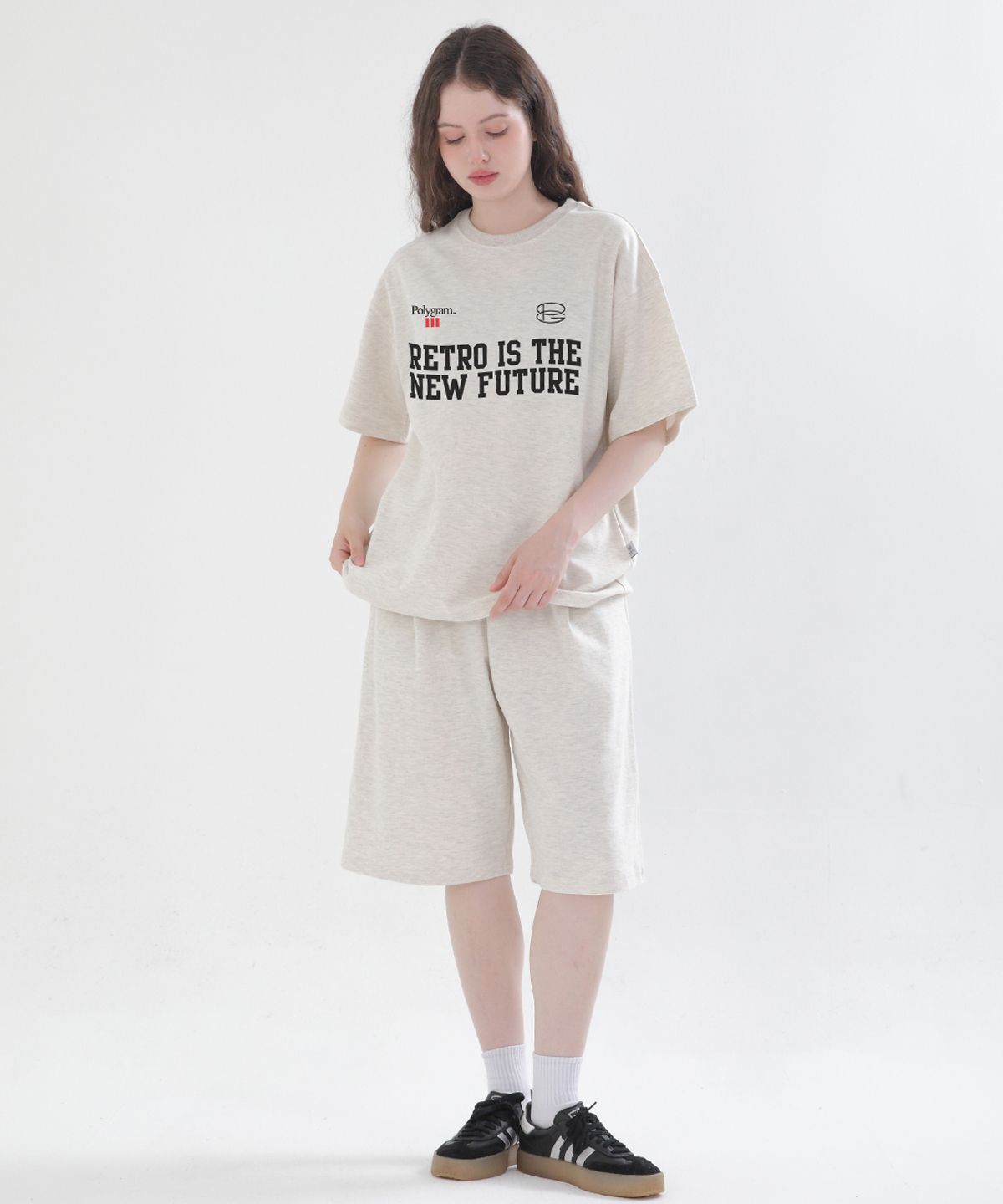 폴리그램(POLYGRAM) [SET] 뉴퓨처 특양면 오버핏 반팔 + 버뮤다 팬츠 셋업