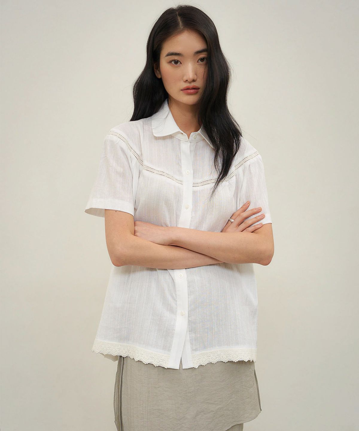 아우로(OURO) ROUND COLLAR SHIRTS [ WHITE ]