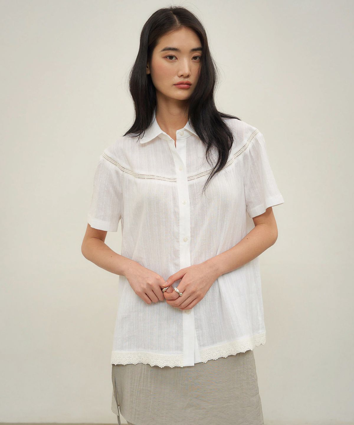 아우로(OURO) ROUND COLLAR SHIRTS [ WHITE ]