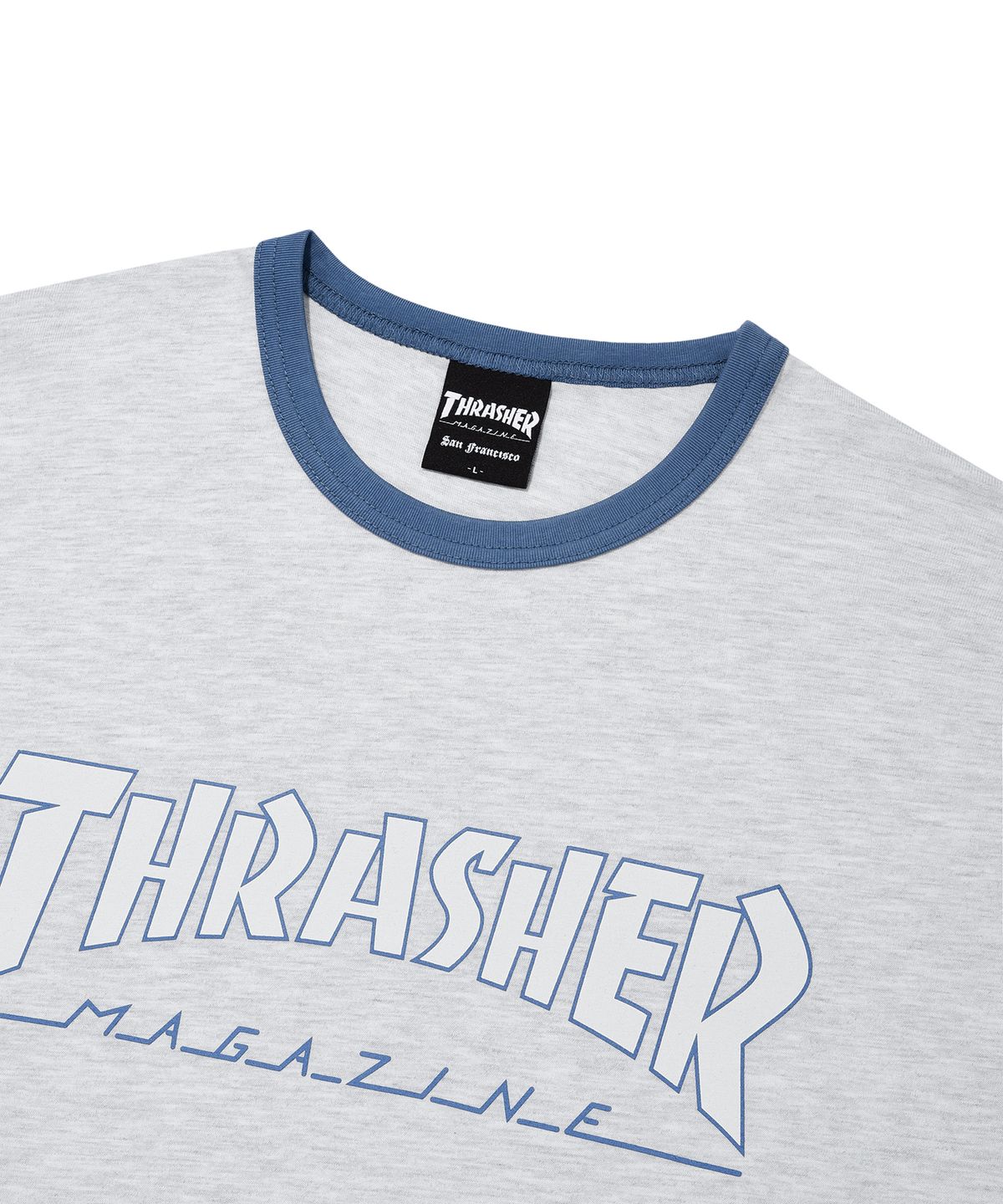 트레셔(THRASHER) 매거진 링거 반팔 티셔츠 라이트 그레이